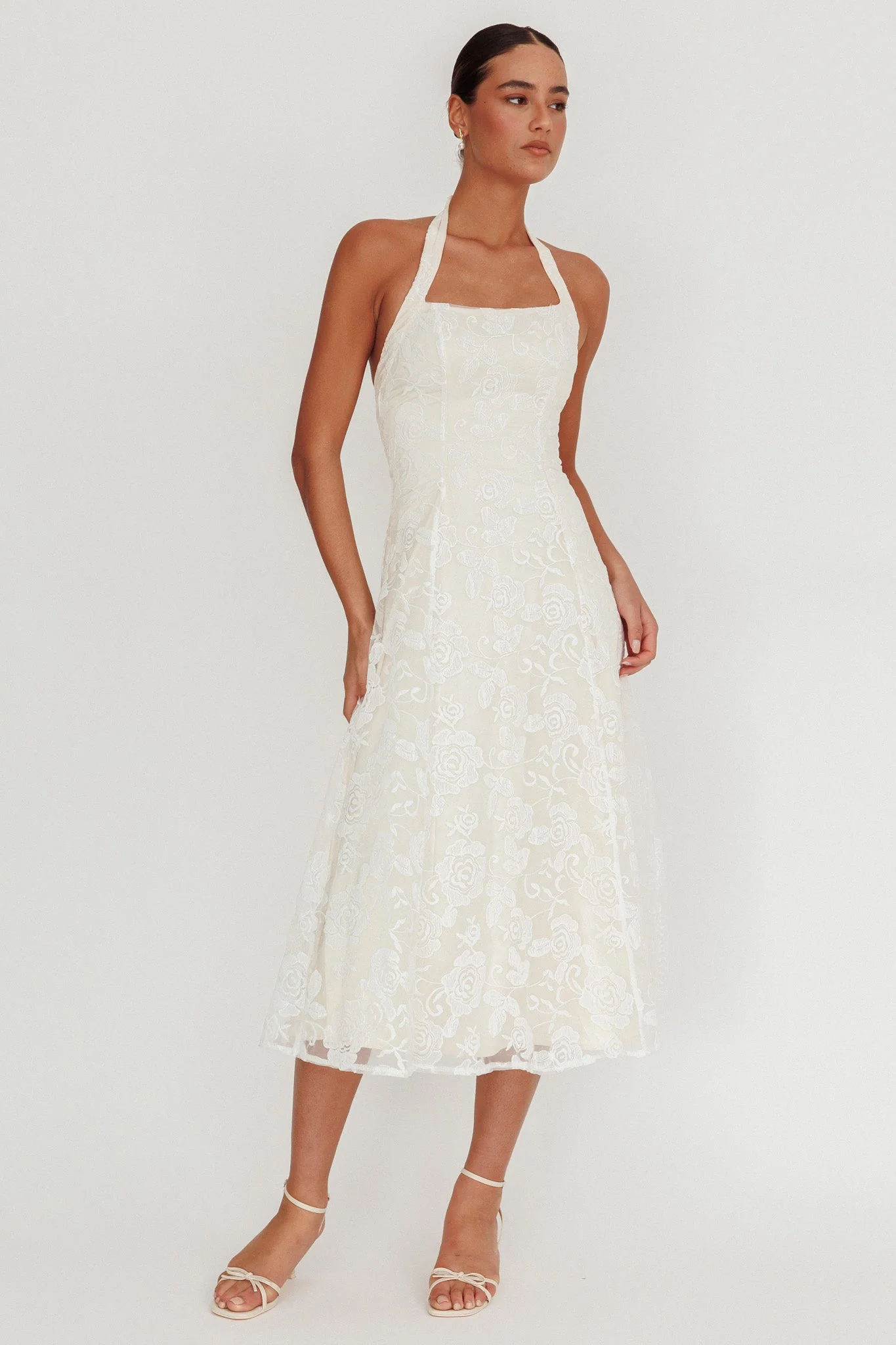 Elliott A-Line Halter Neck Midi Dress White