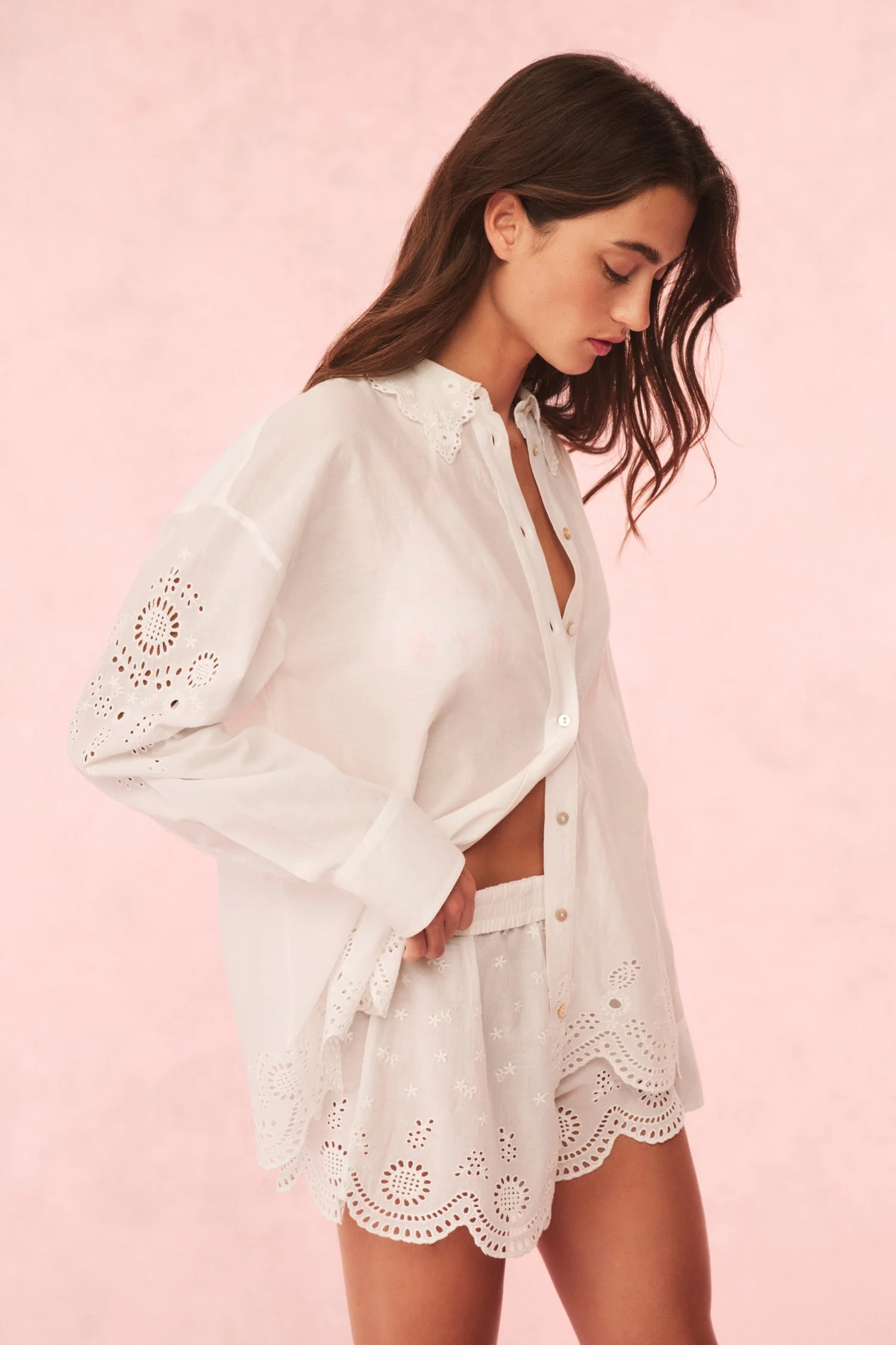 Orsay Cotton Eyelet Button Down Blouse