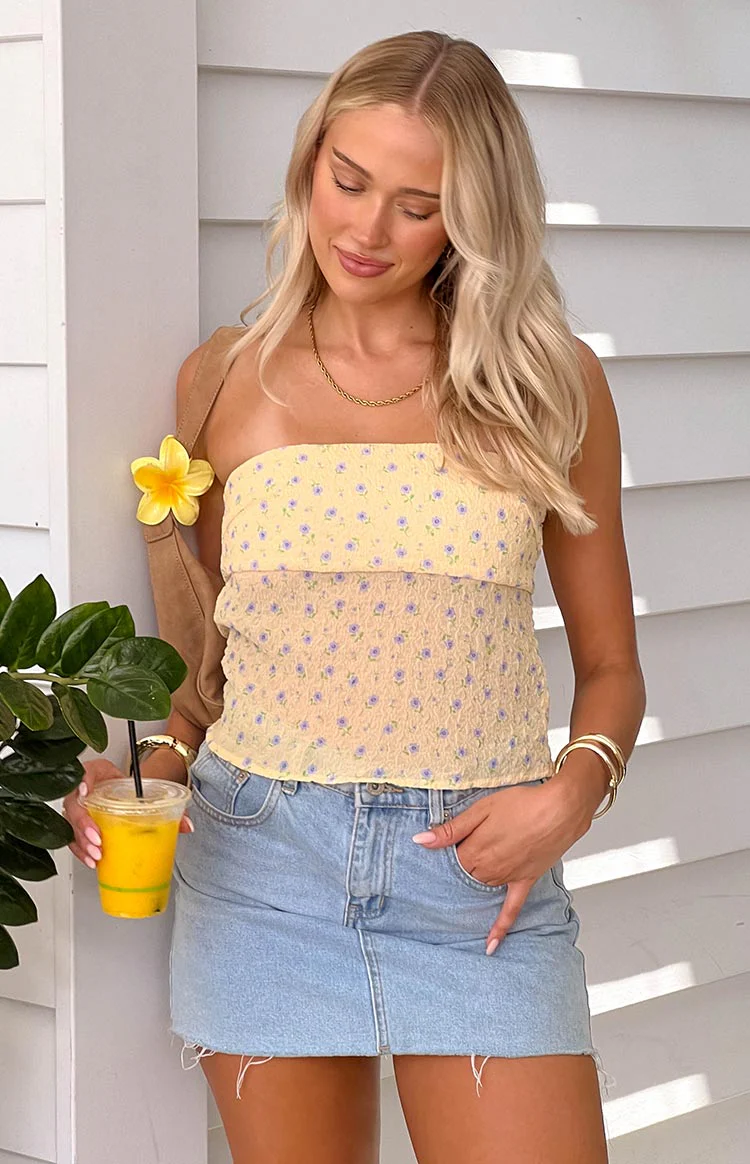Lou Lou Yellow Floral Strapless Top