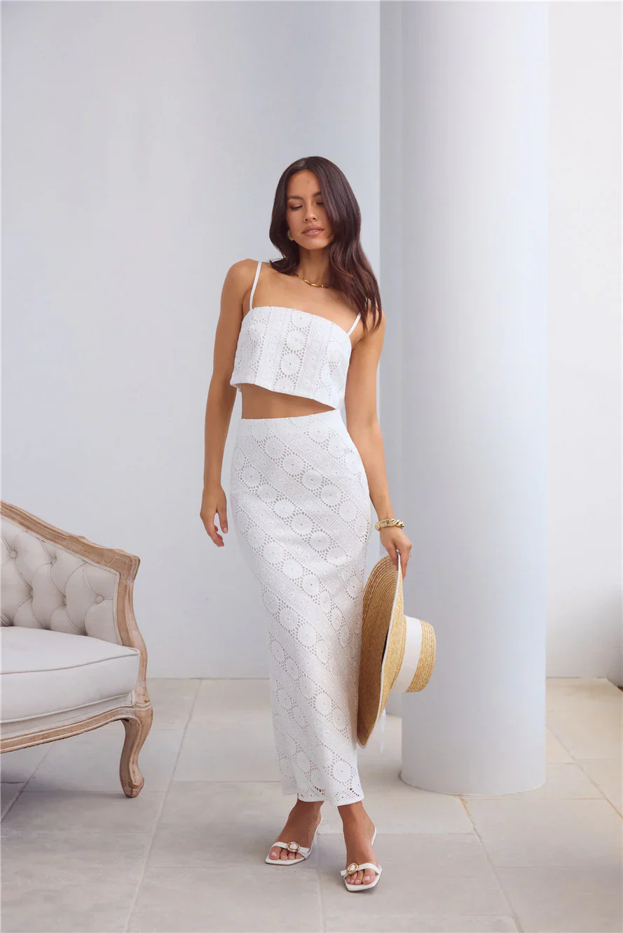 Island Calm Embroidered Crop Top White