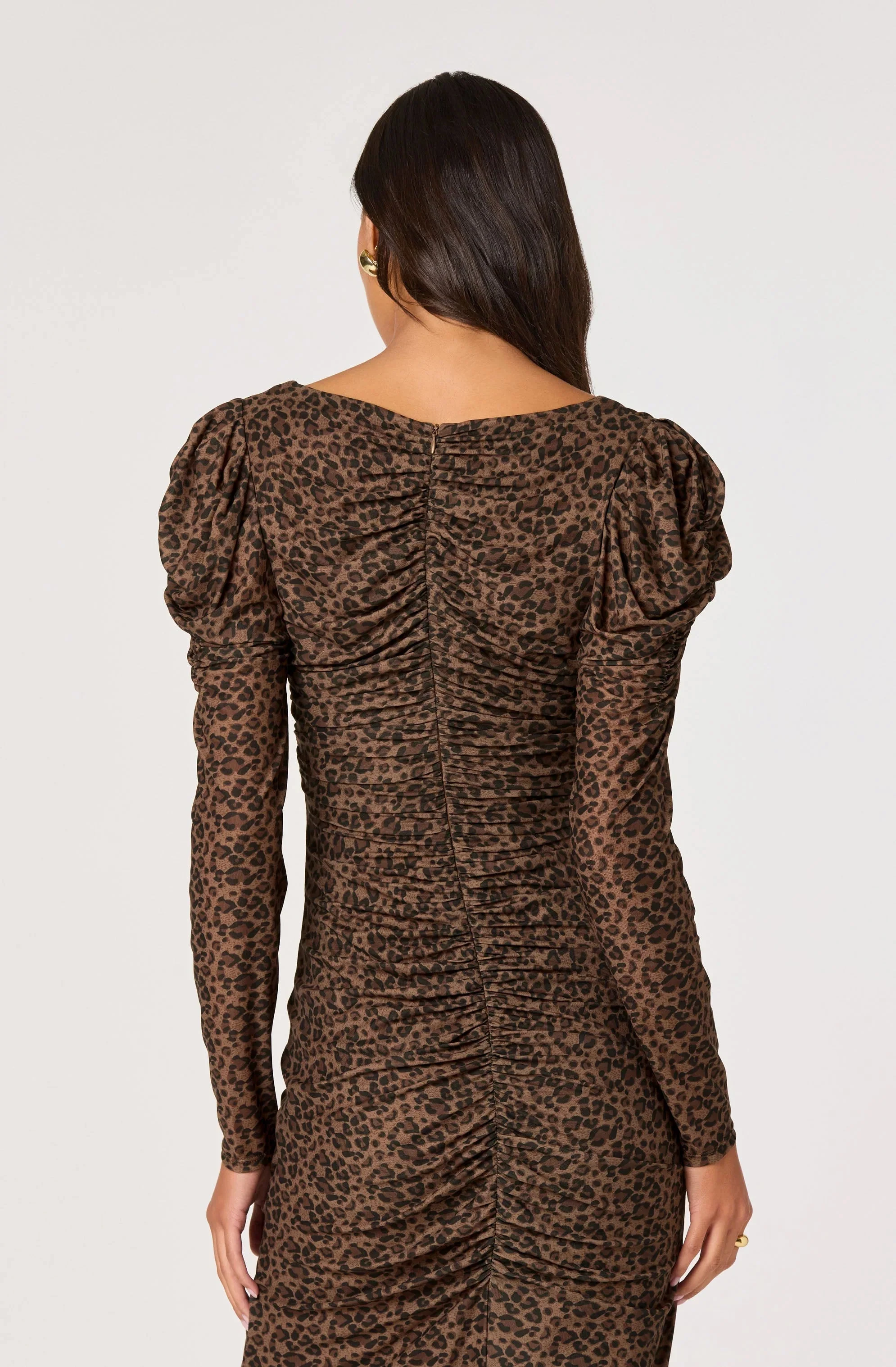 Ruched Mesh Midi Dress