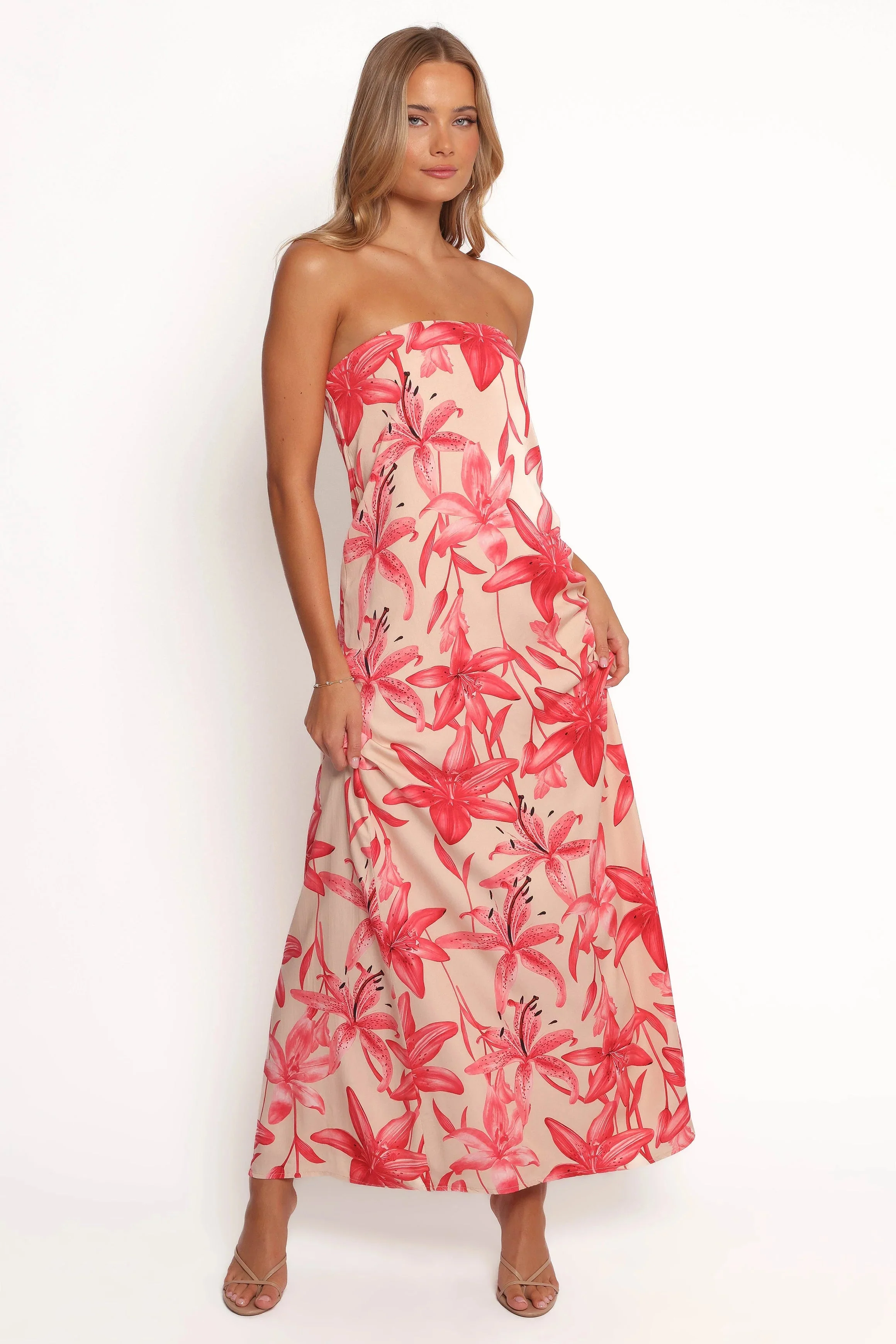 Lani A Line Strapless Maxi Dress - Pink Floral