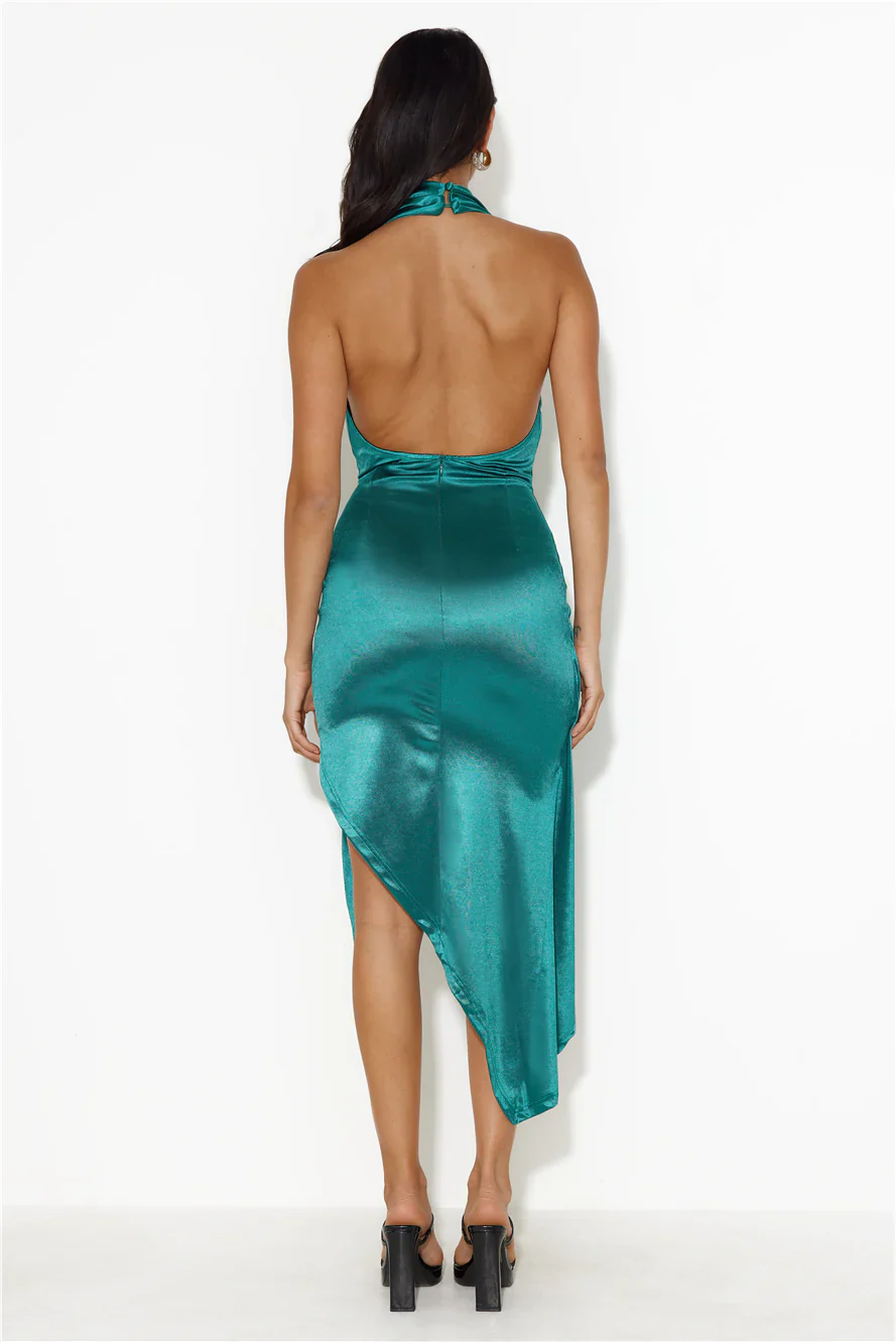 Hour Of Moonlight Halter Satin Midi Dress Green