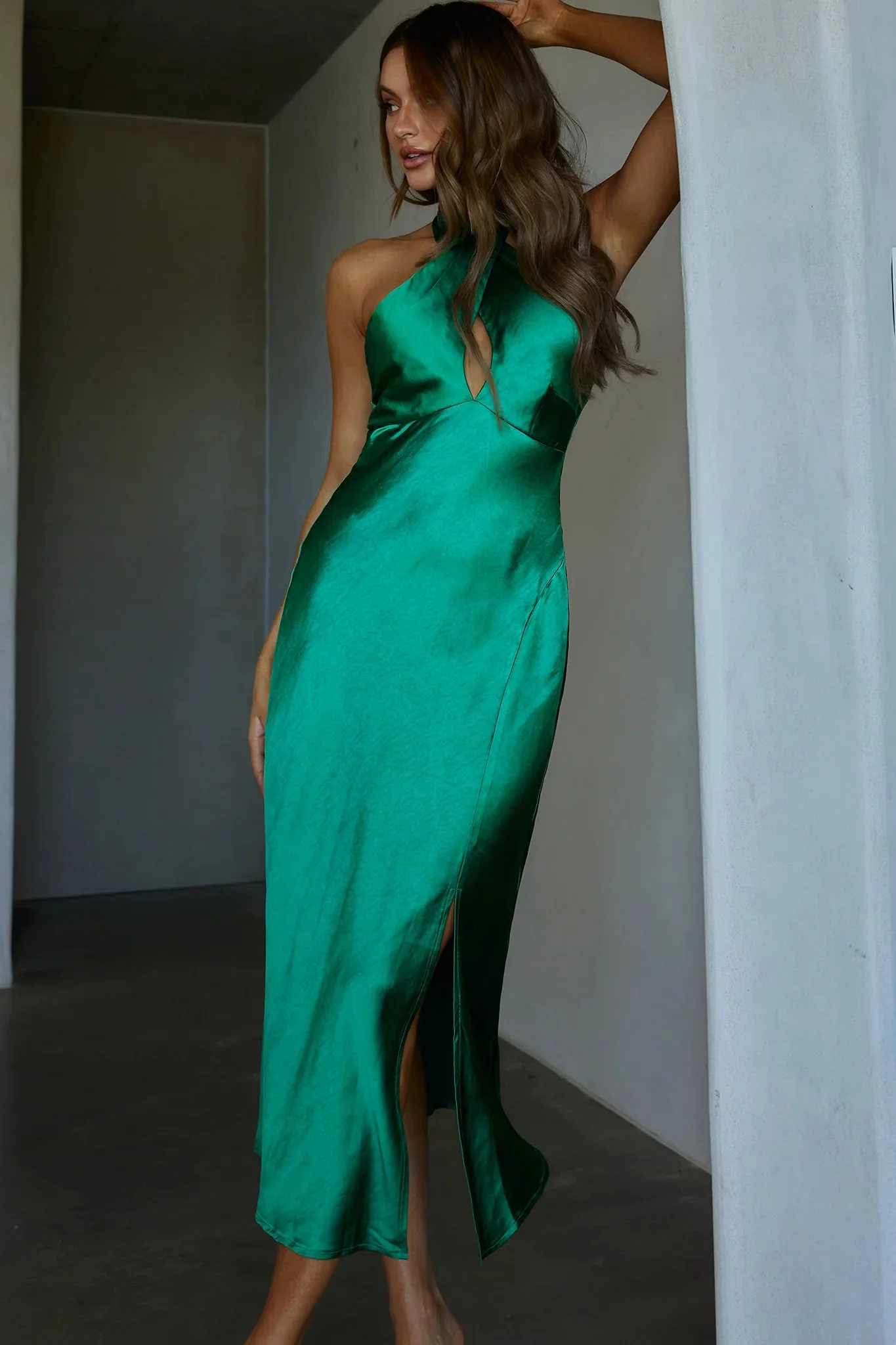 Je Reve Twist Halterneck Midi Dress Green