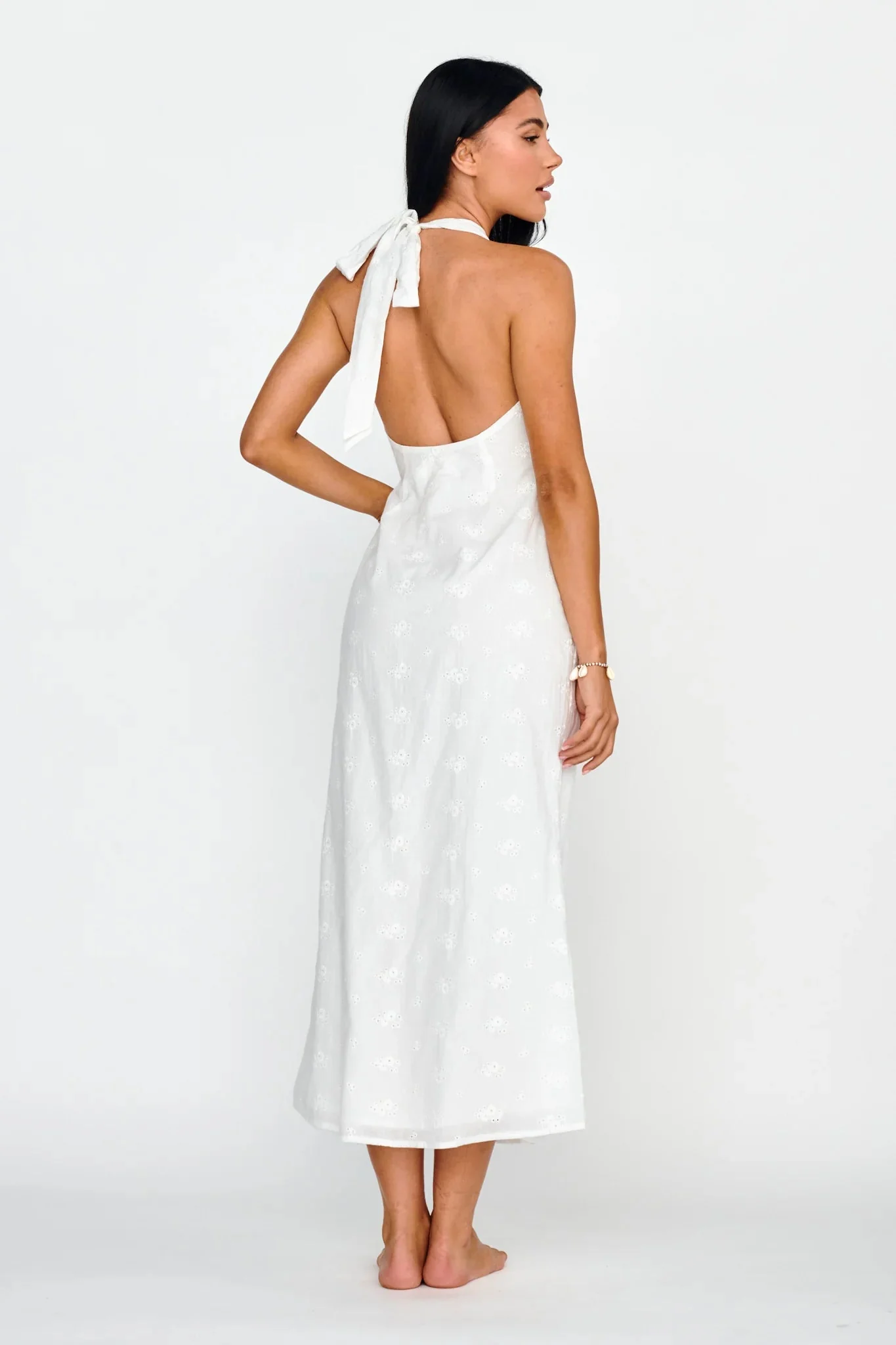 Lavara Halterneck Midi Dress White