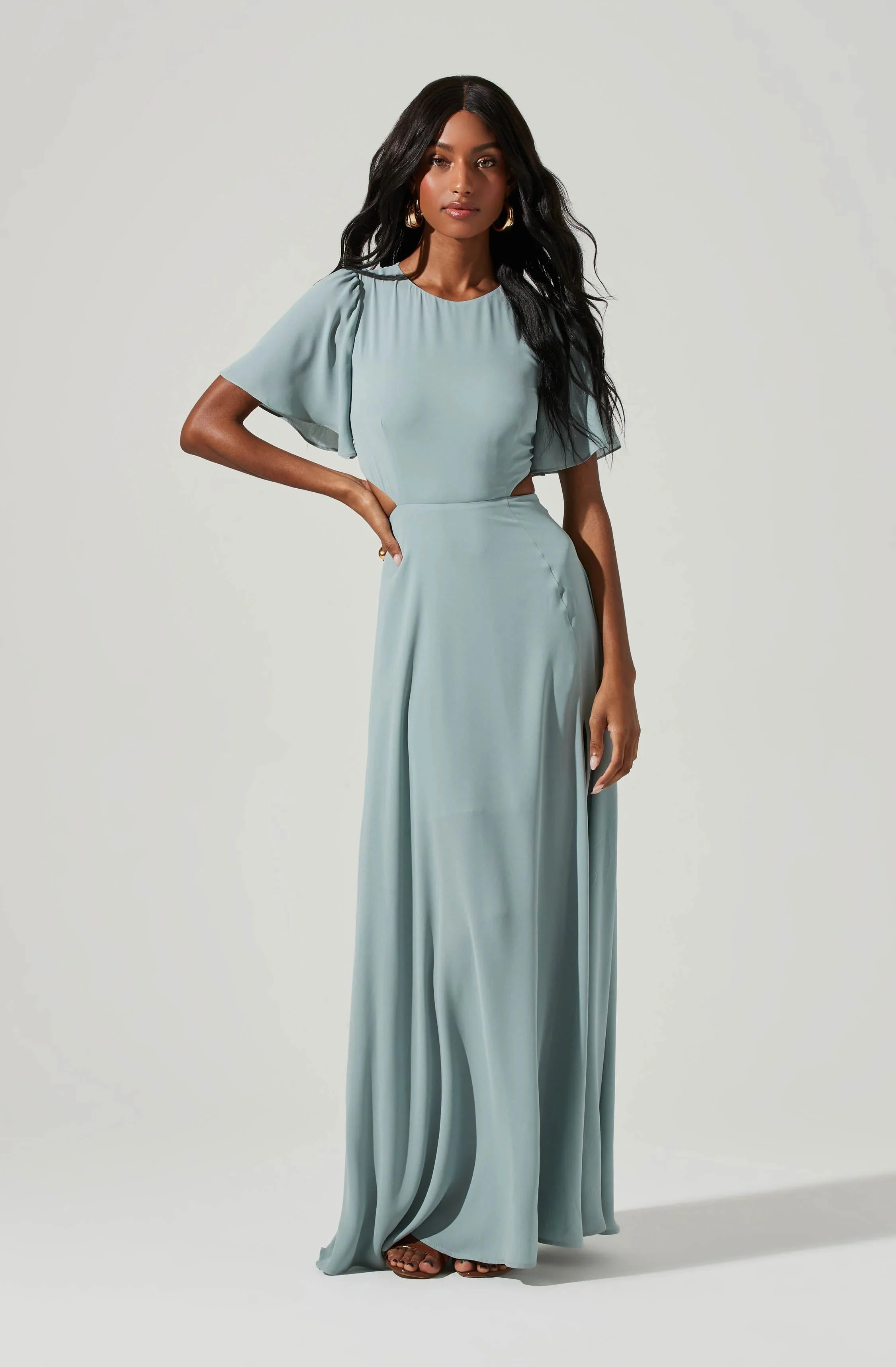 Katrina Flutter Sleeve Back Cutout Maxi Dress