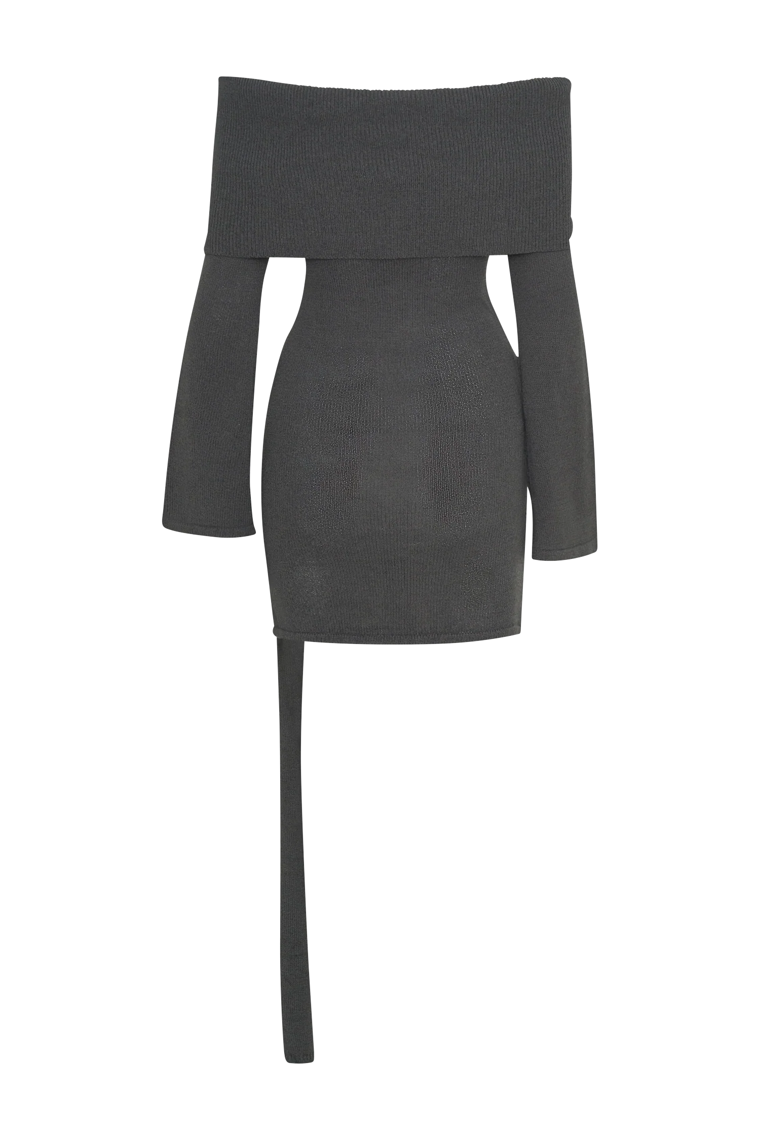 Camryn Off Shoulder Tie Knit Mini Dress - Charcoal