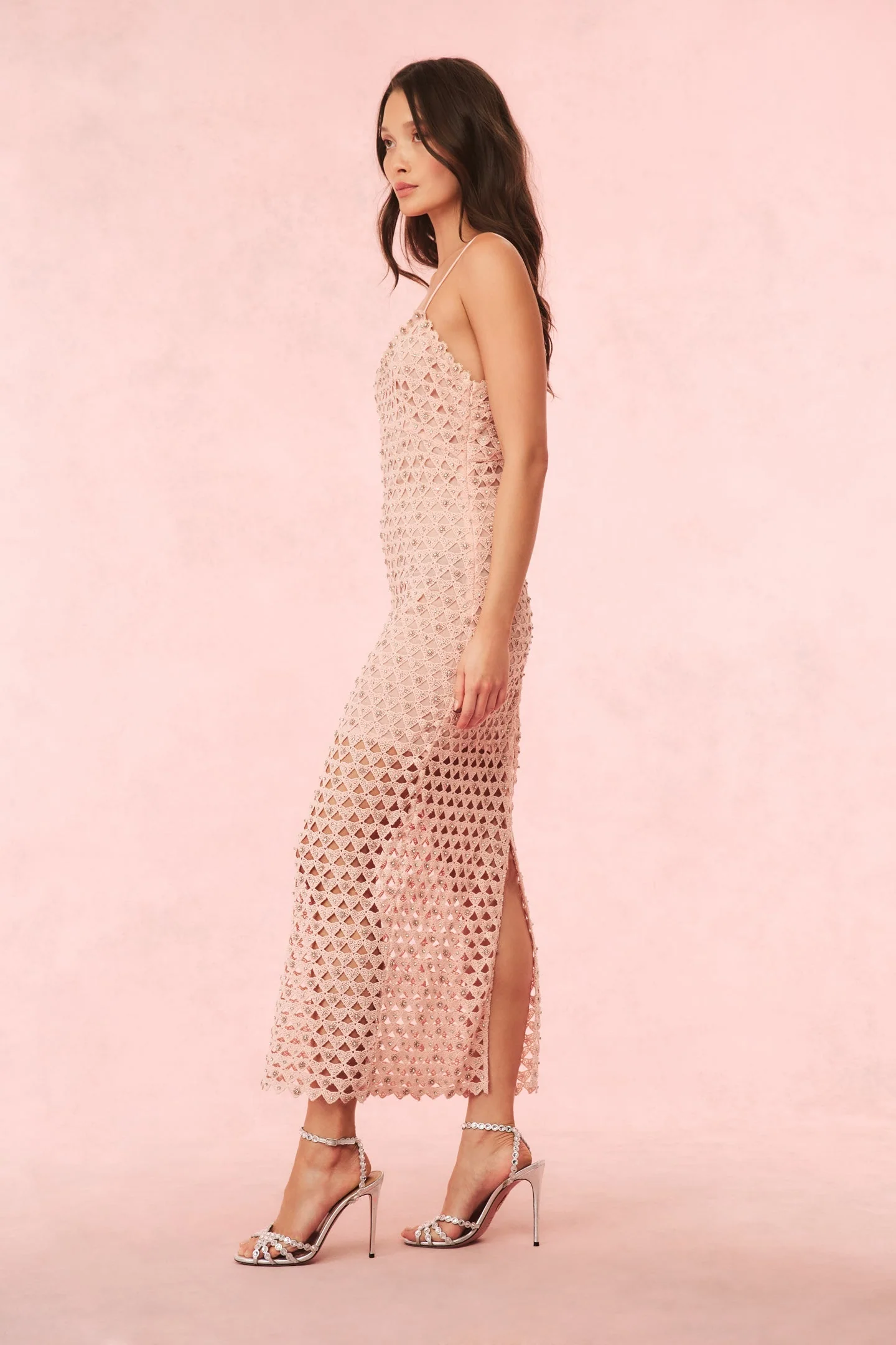 Lunaria Rhinestone Cotton Lace Maxi Dress