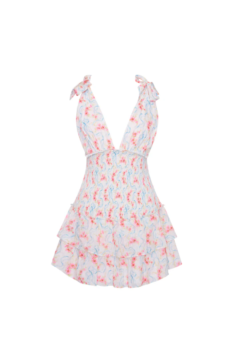 Rossi Cotton Floral Smocked Mini Dress