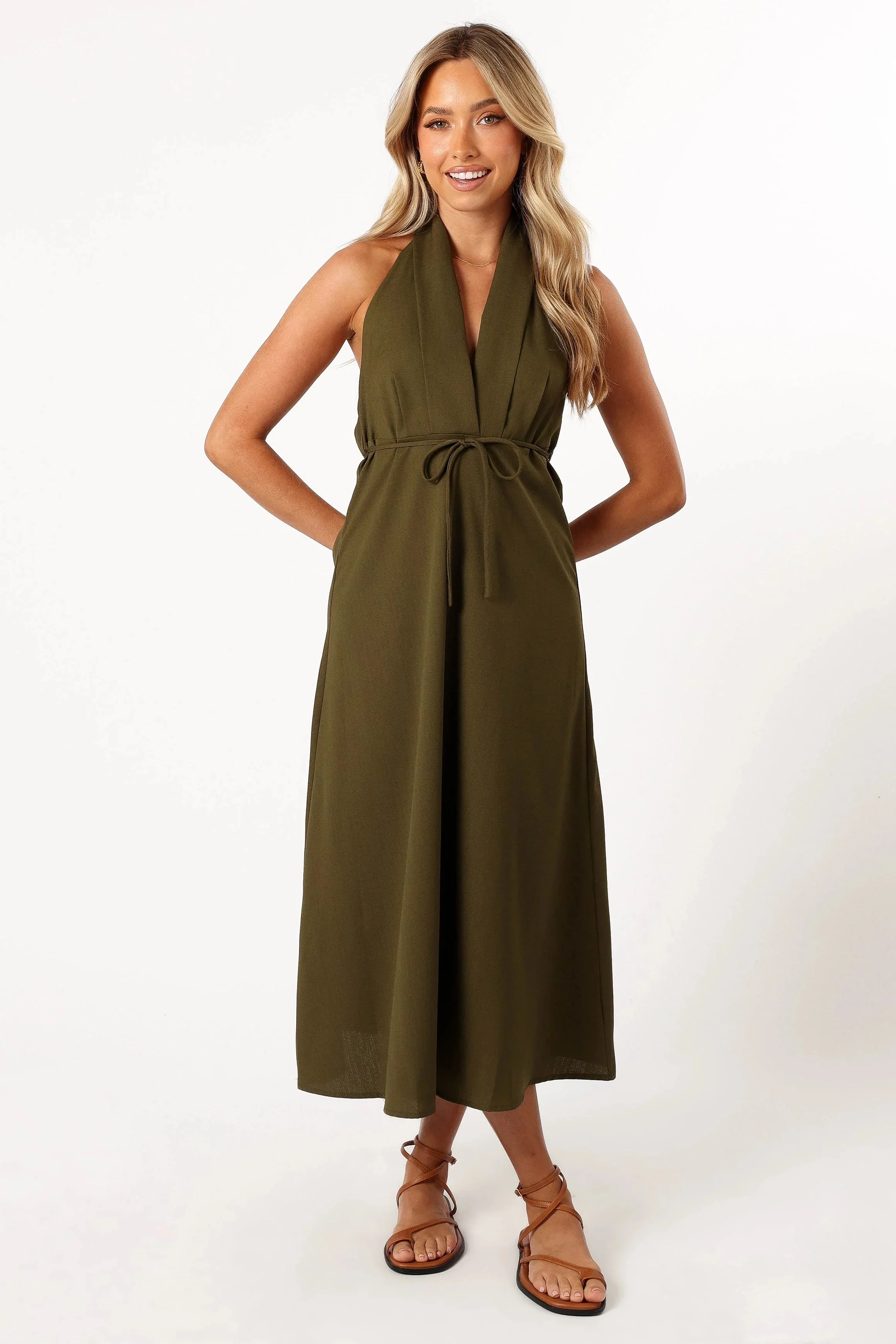 Ivy Halterneck Midi Dress - Olive