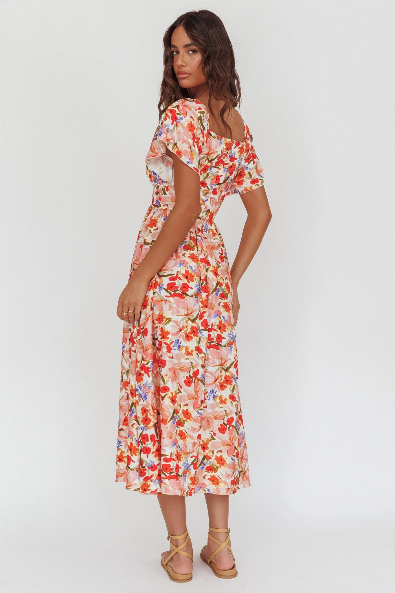 Carynna Flutter Sleeve Maxi Dress Floral Red