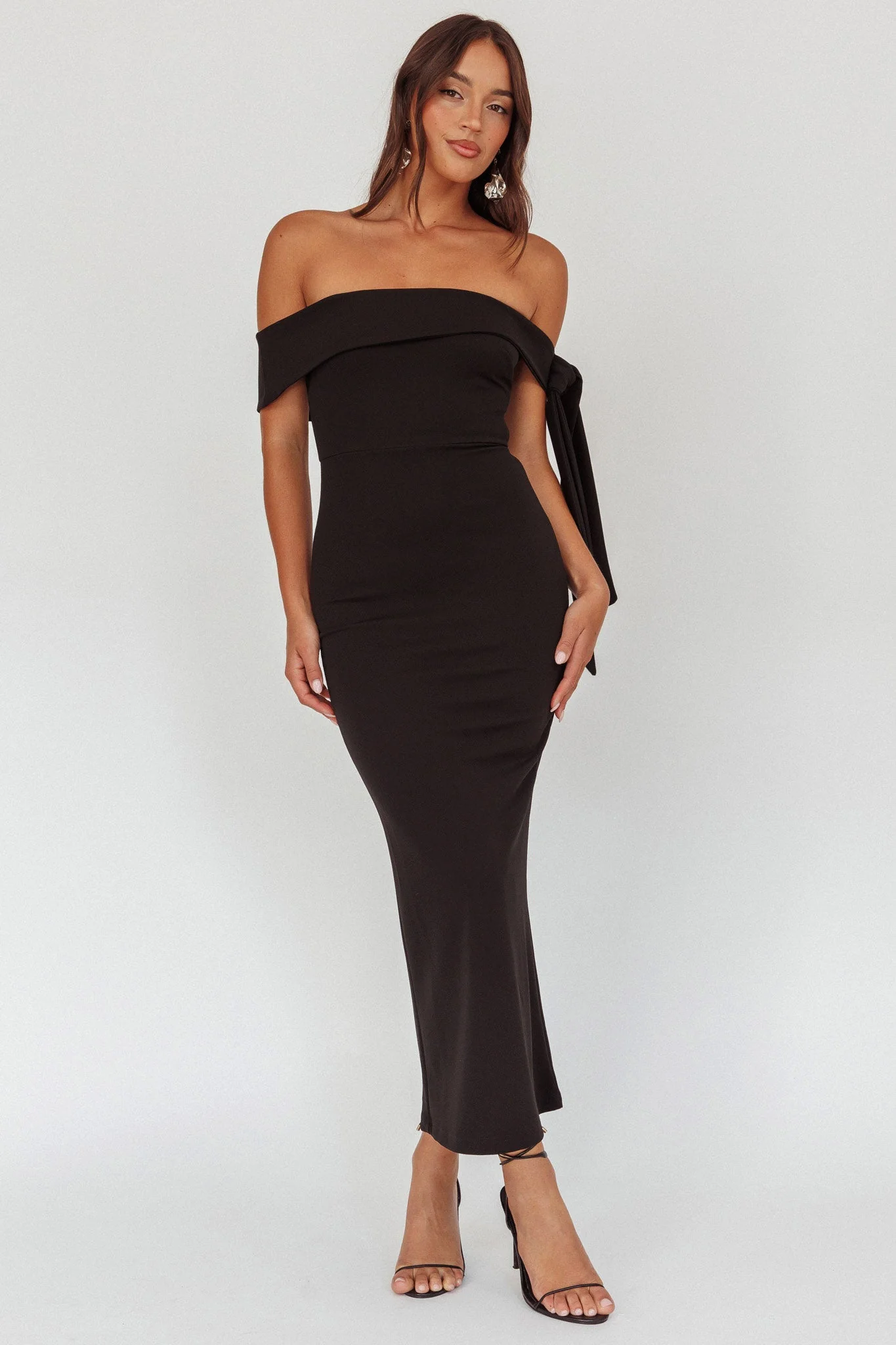 Aurora Sky Off-Shoulder Tie Maxi Dress Black