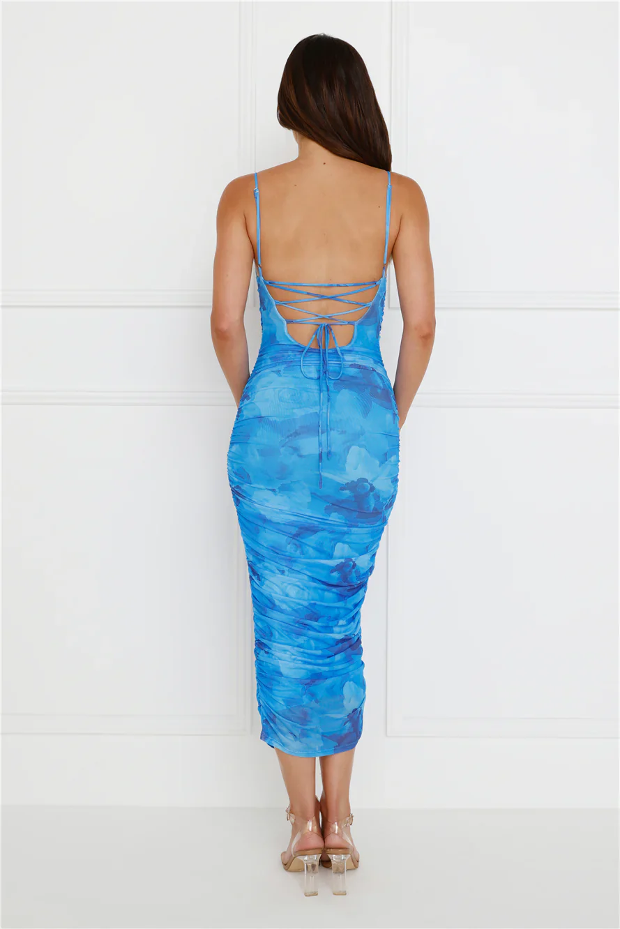 Highlight Shadows Mesh Midi Dress Blue
