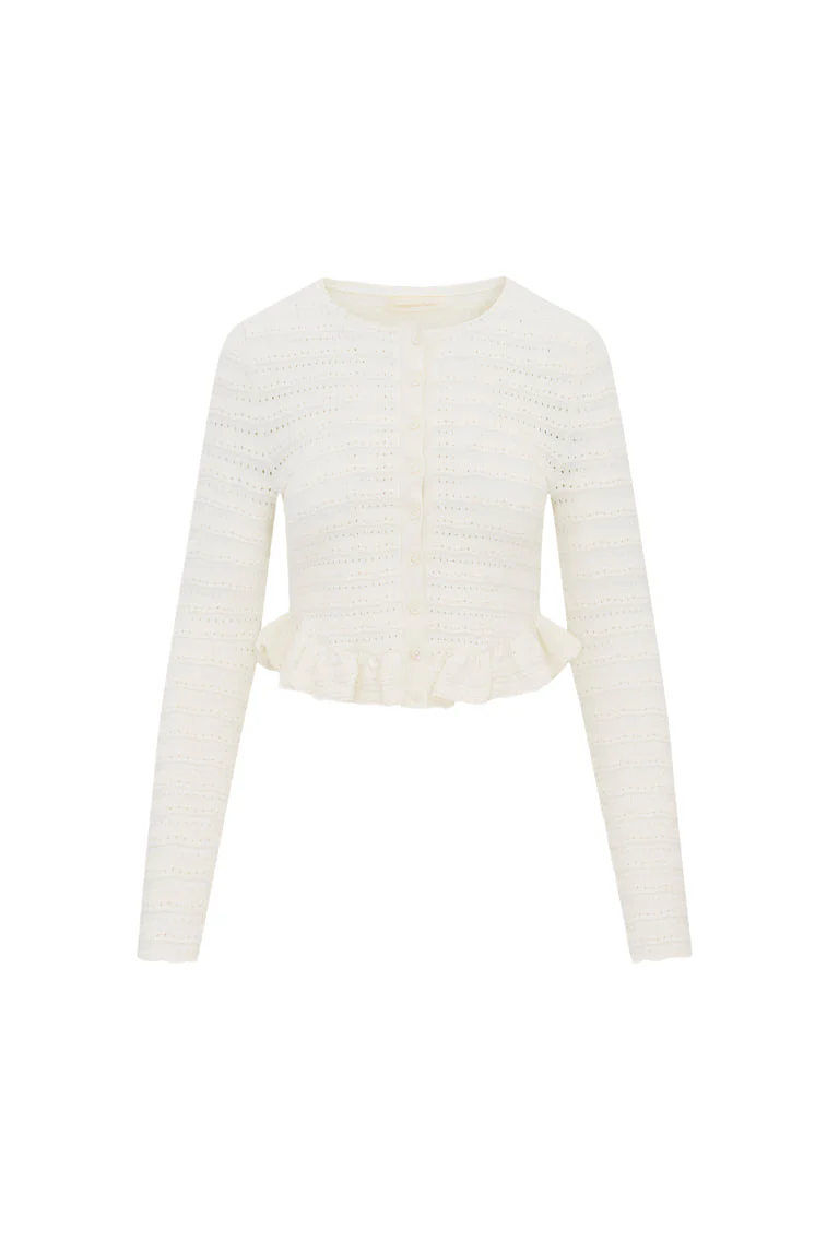 Rogan Pointelle Knit Cardigan - IVORY