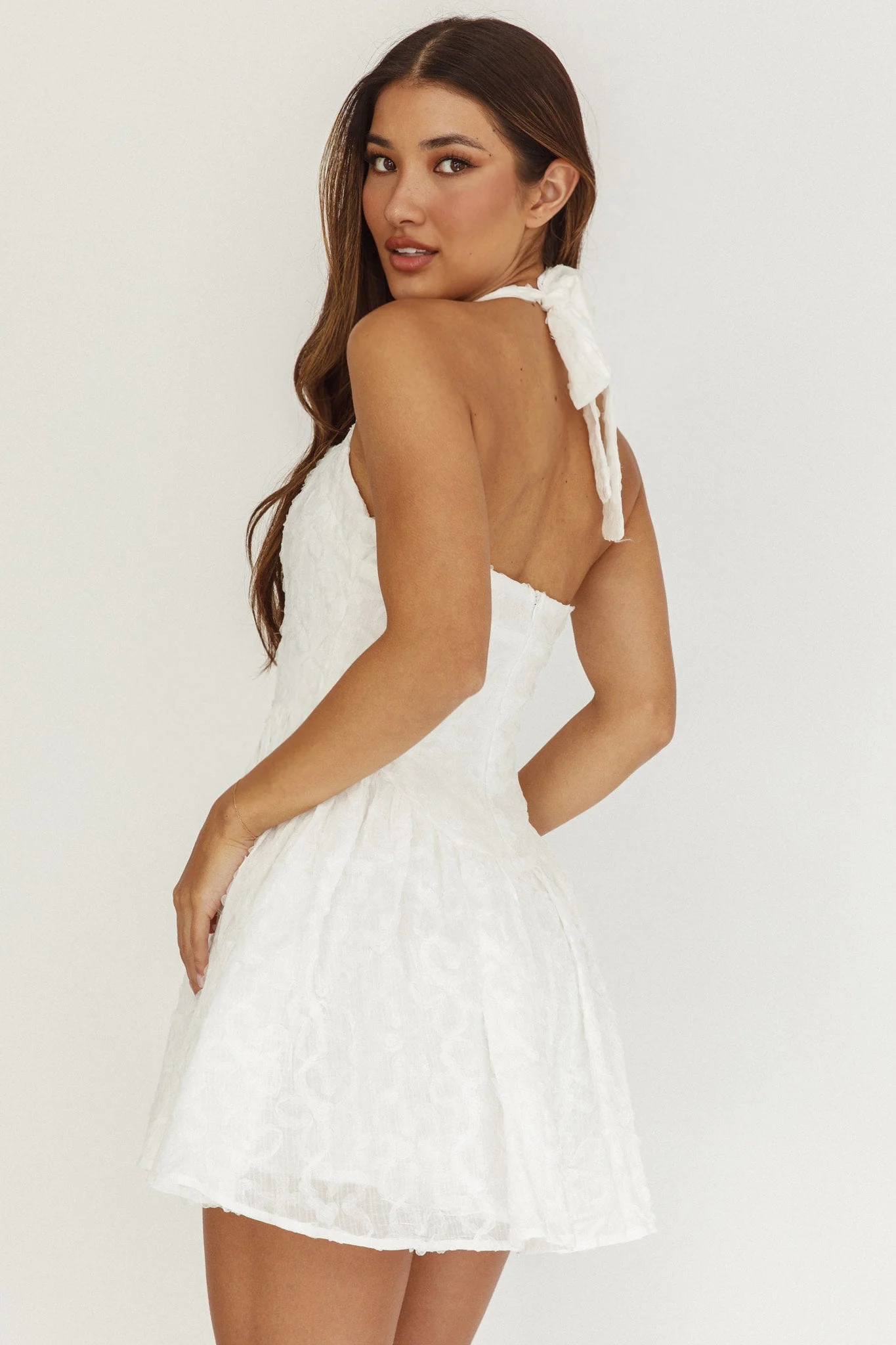 Rune Halterneck Mini Dress Applique White