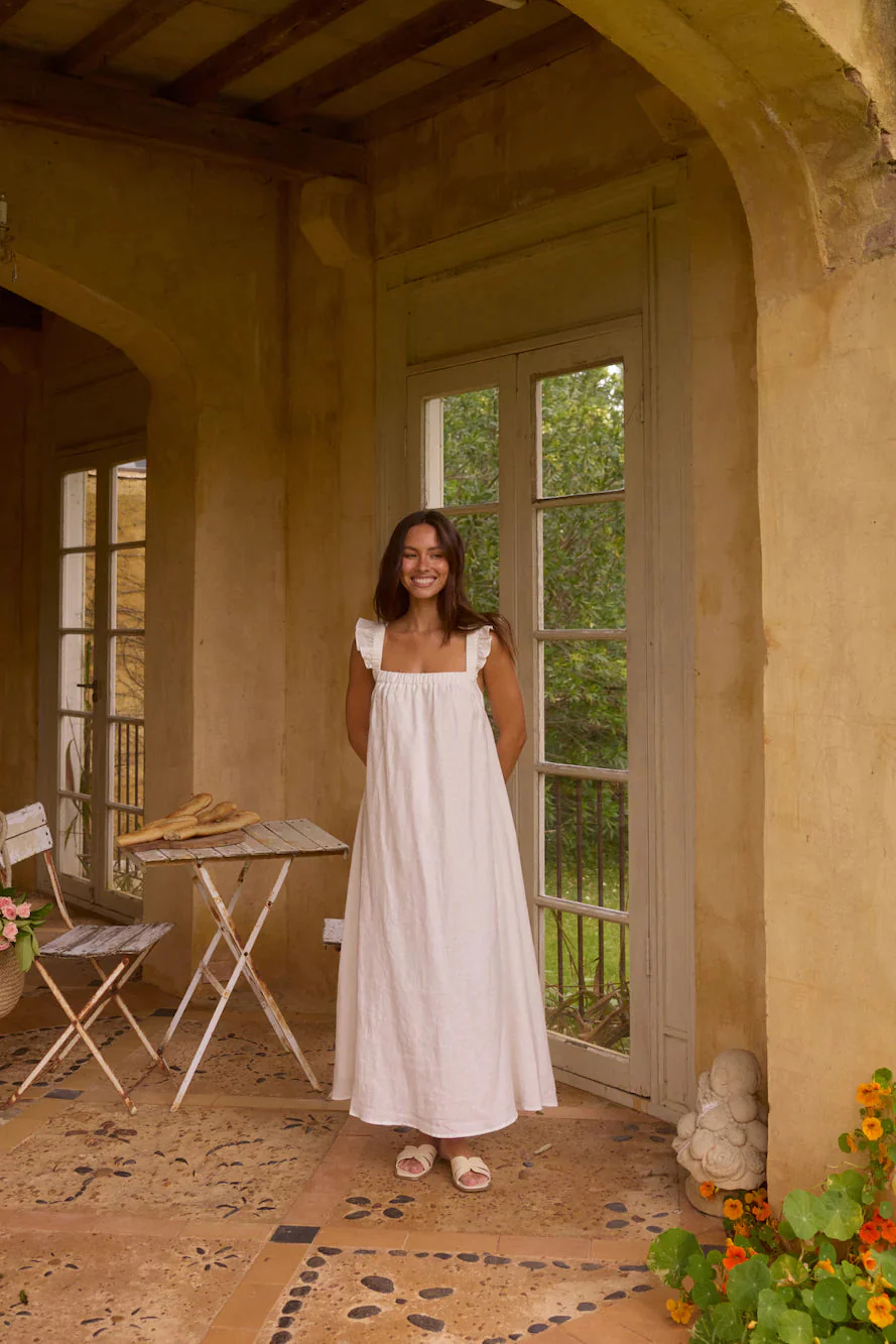 Lily 100% Linen Maxi Dress White