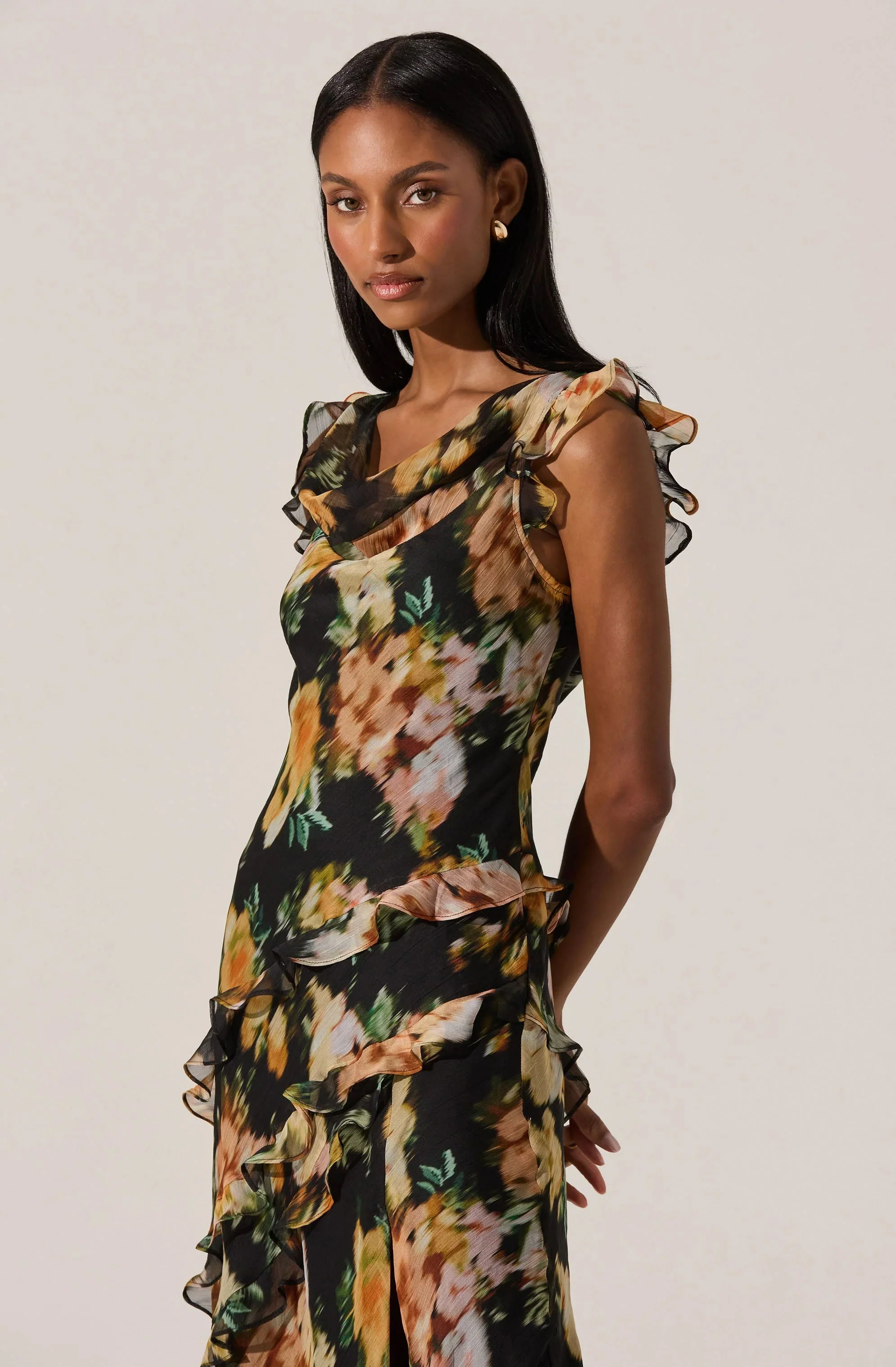 Alinta Ruffle Cowl Neck Dress