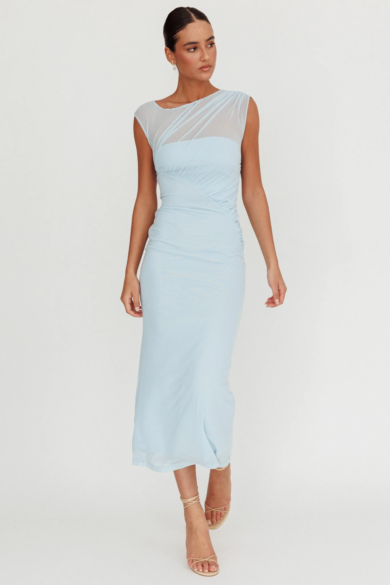 Passion Mesh Sleeveless Maxi Dress Blue