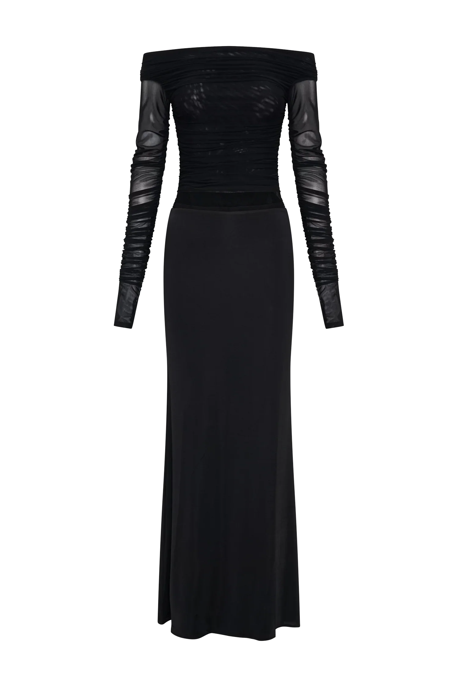 Darla Mesh And Slinky Off Shoulder Maxi Dress - Black