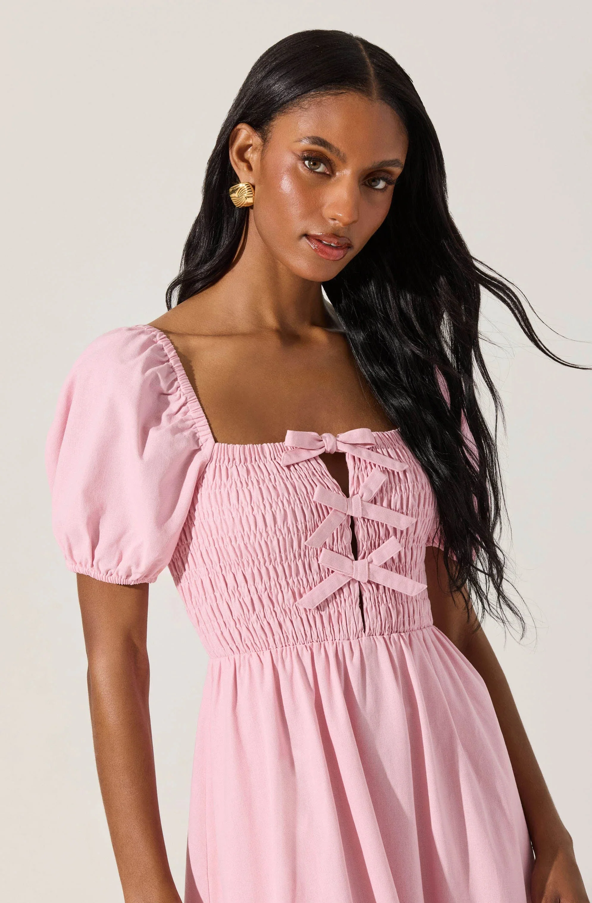 Smocked Bow Midi Dress