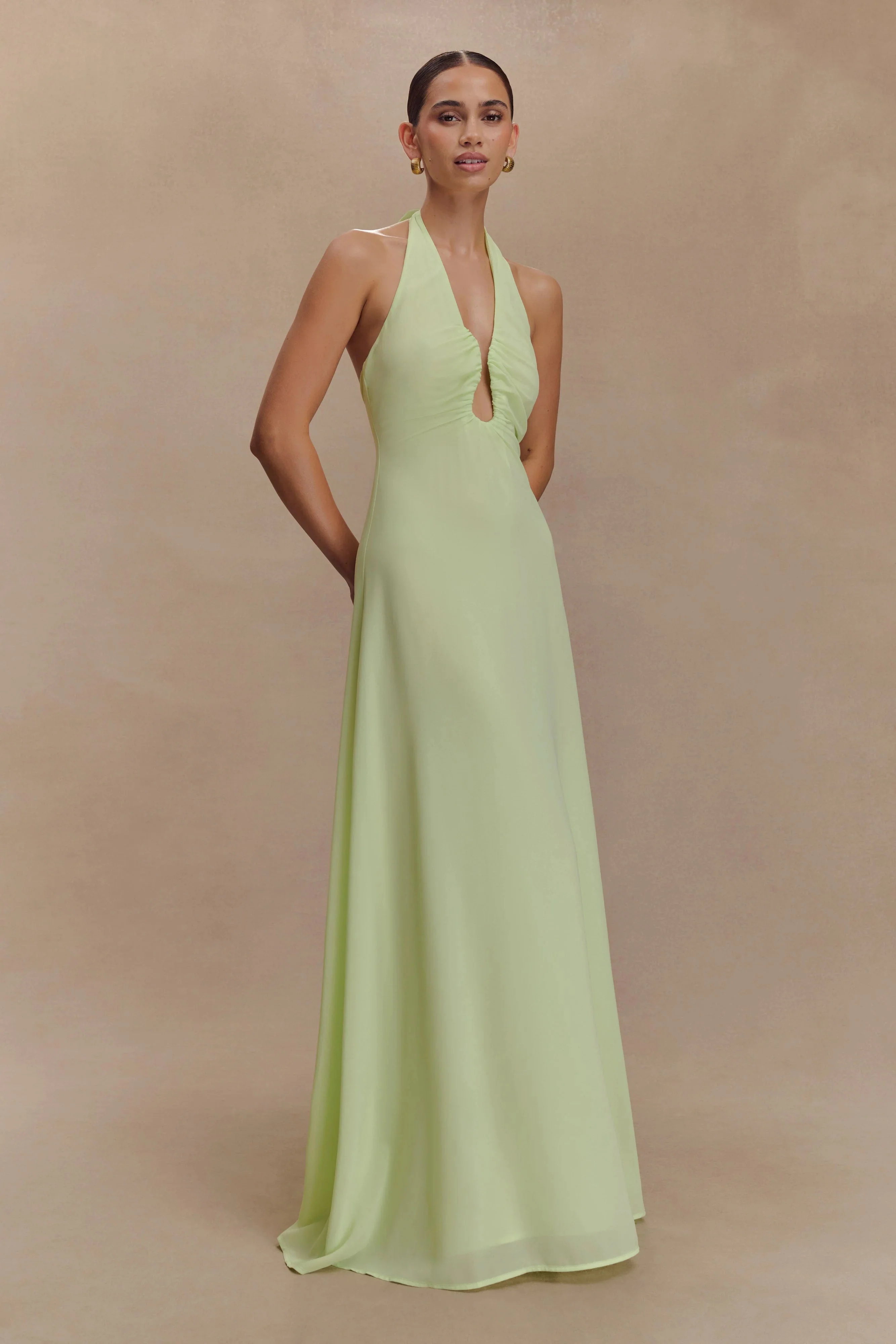 Malakhai Chiffon Halter Maxi Dress - Pastel Green