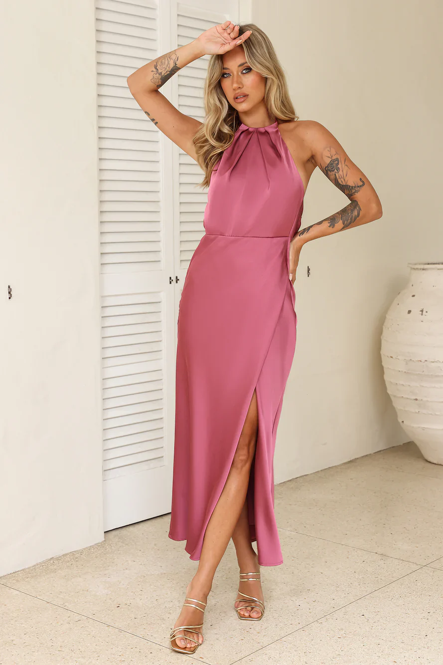 High Status Satin Maxi Dress Rose