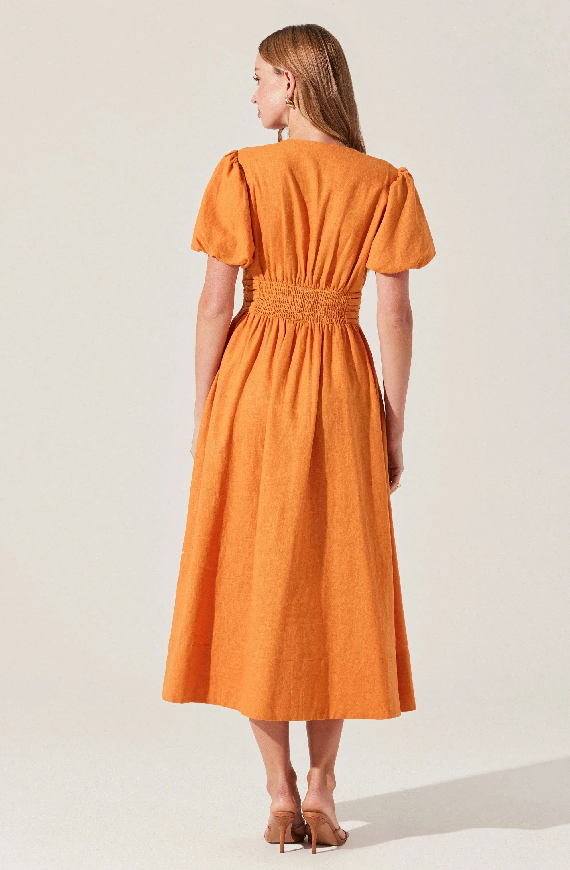 Citrine Linen Bow Front Midi Dress