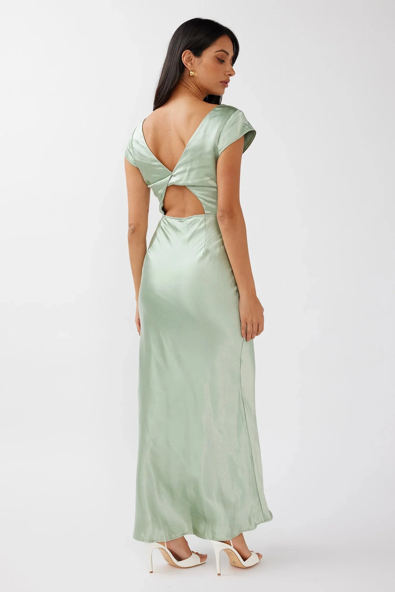 Lucinda V-Neck Twist Back Midi Dress Sage