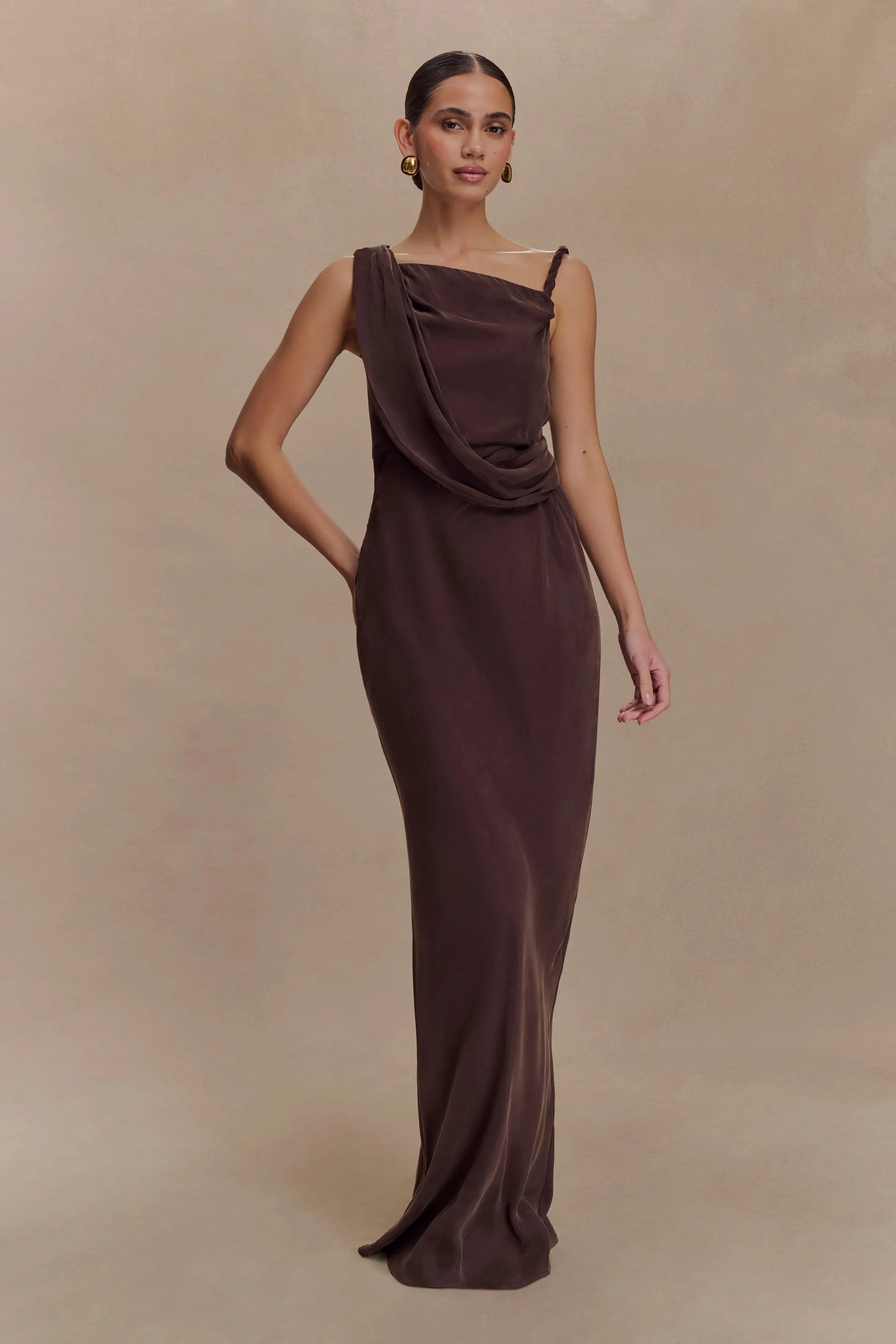 Lorieanne Draped Maxi Dress - Dark Chocolate