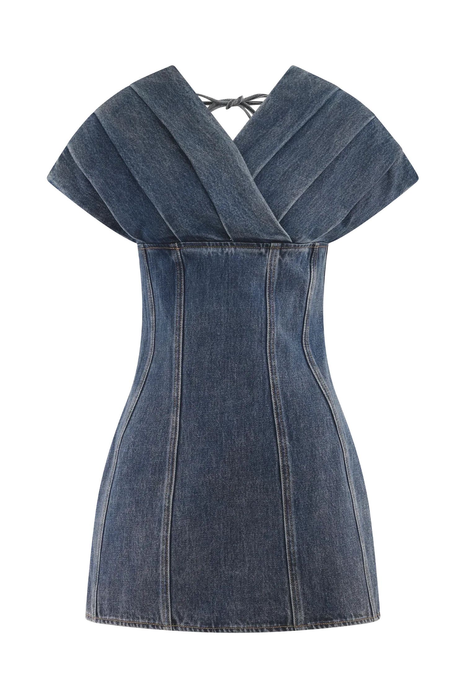 Pascale Off Shoulder Denim Mini Dress - Washed Dark Blue