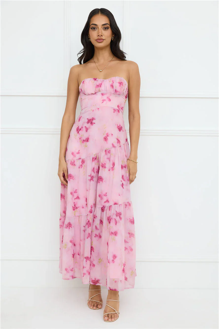 Lavender Mist Strapless Maxi Dress Pink