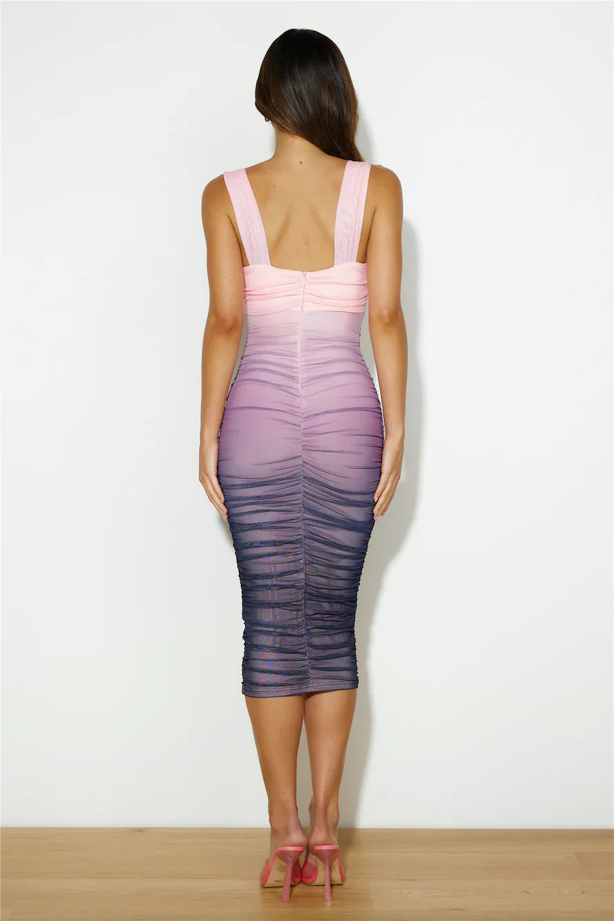 Highlights Mesh Midi Dress Pink