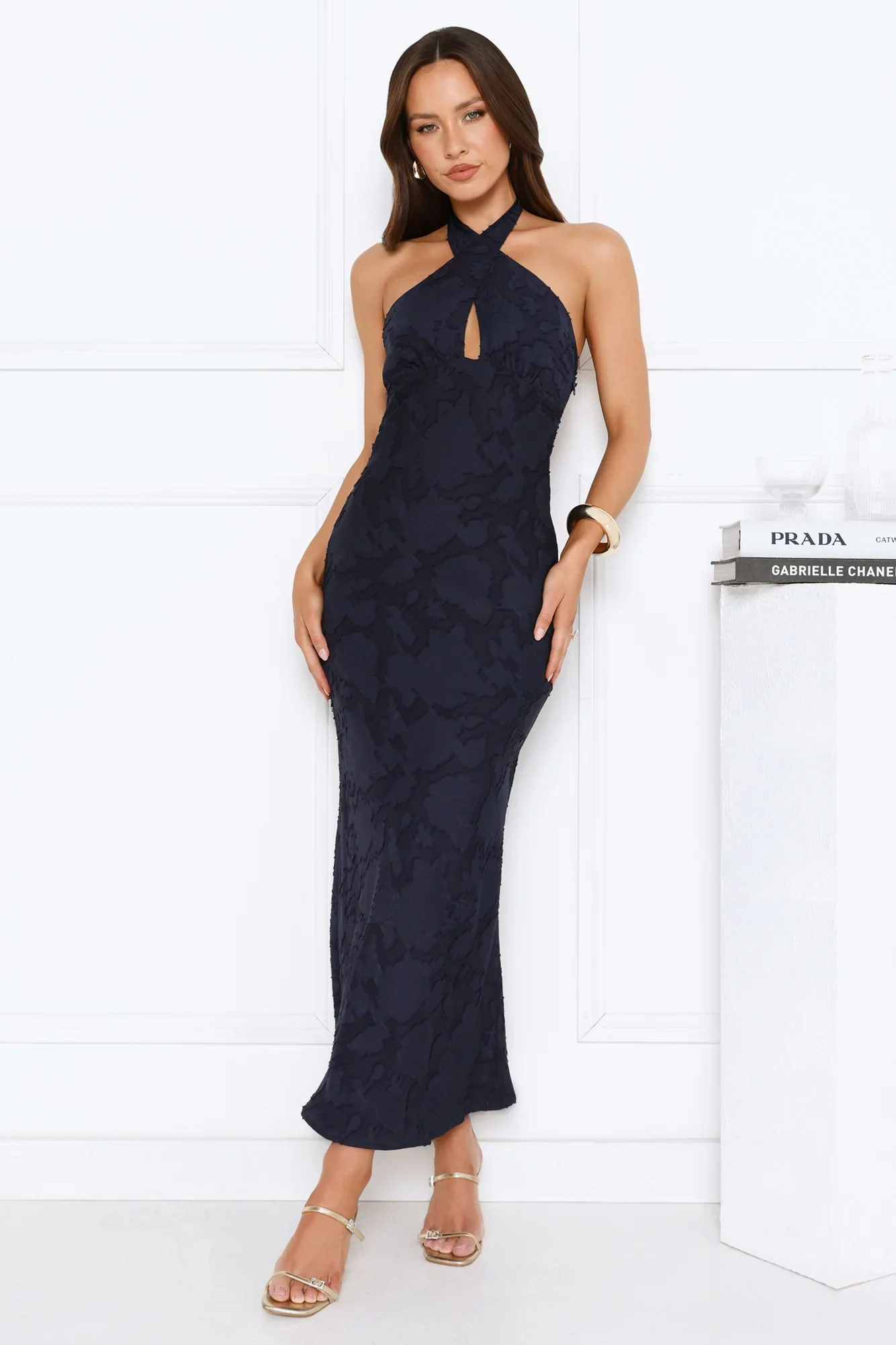 Legally Luxe Halter Maxi Dress Navy
