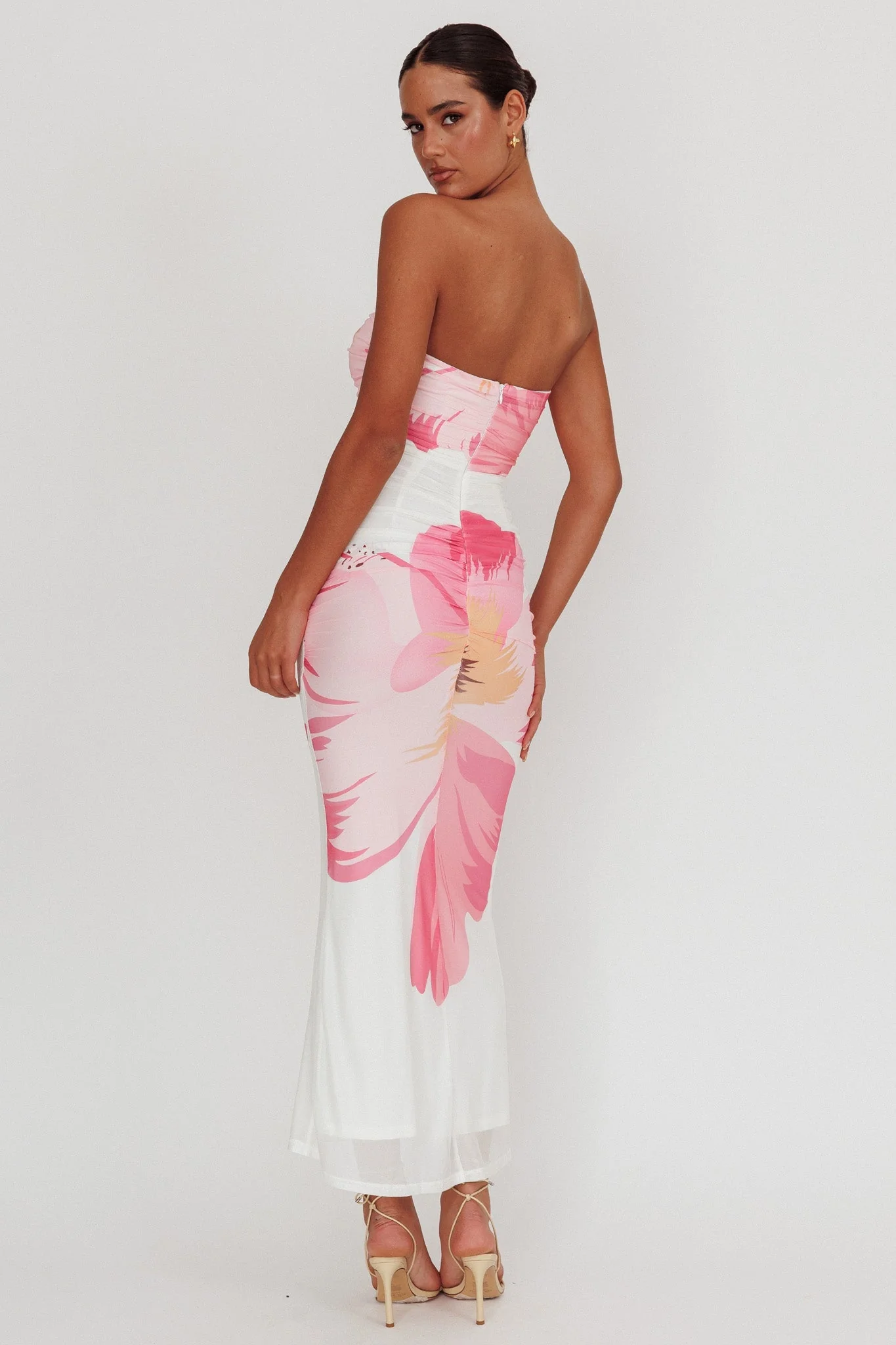 Oliana Sheer Waist Floral Maxi Dress White