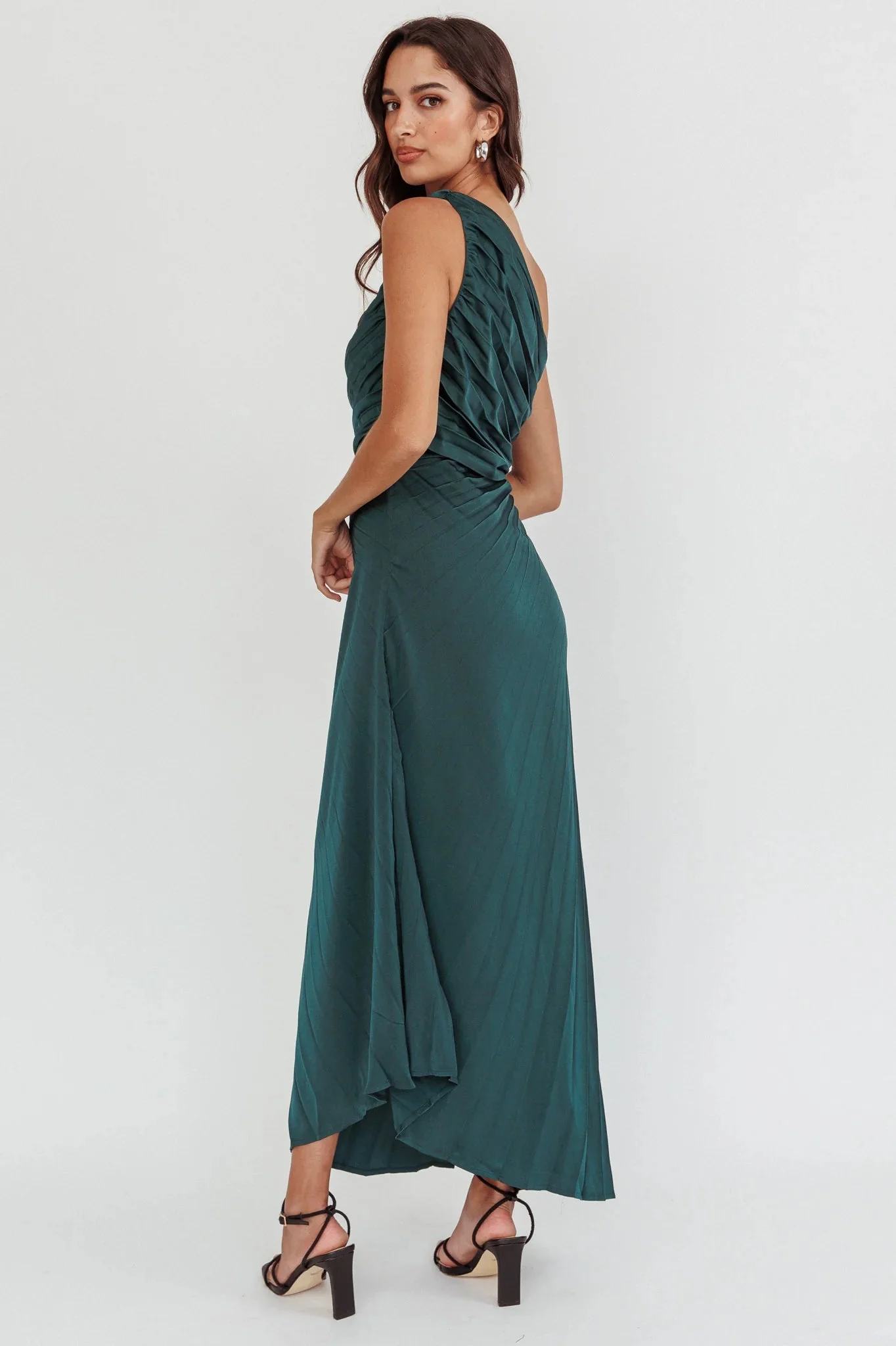 Scarlett One-Shoulder Pleat Maxi Dress Green