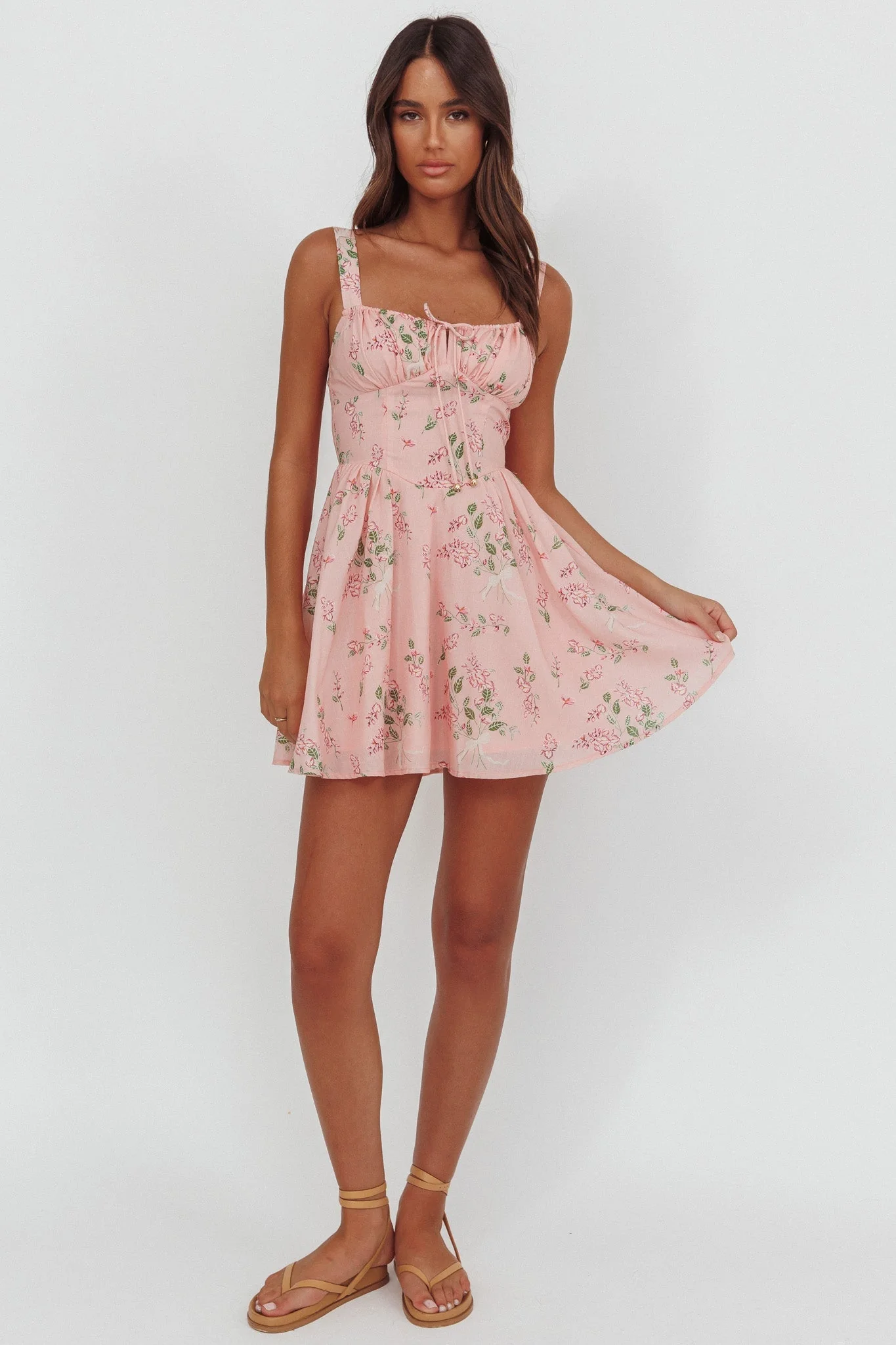 Seen The Light Tie Bust Mini Dress Floral Blush