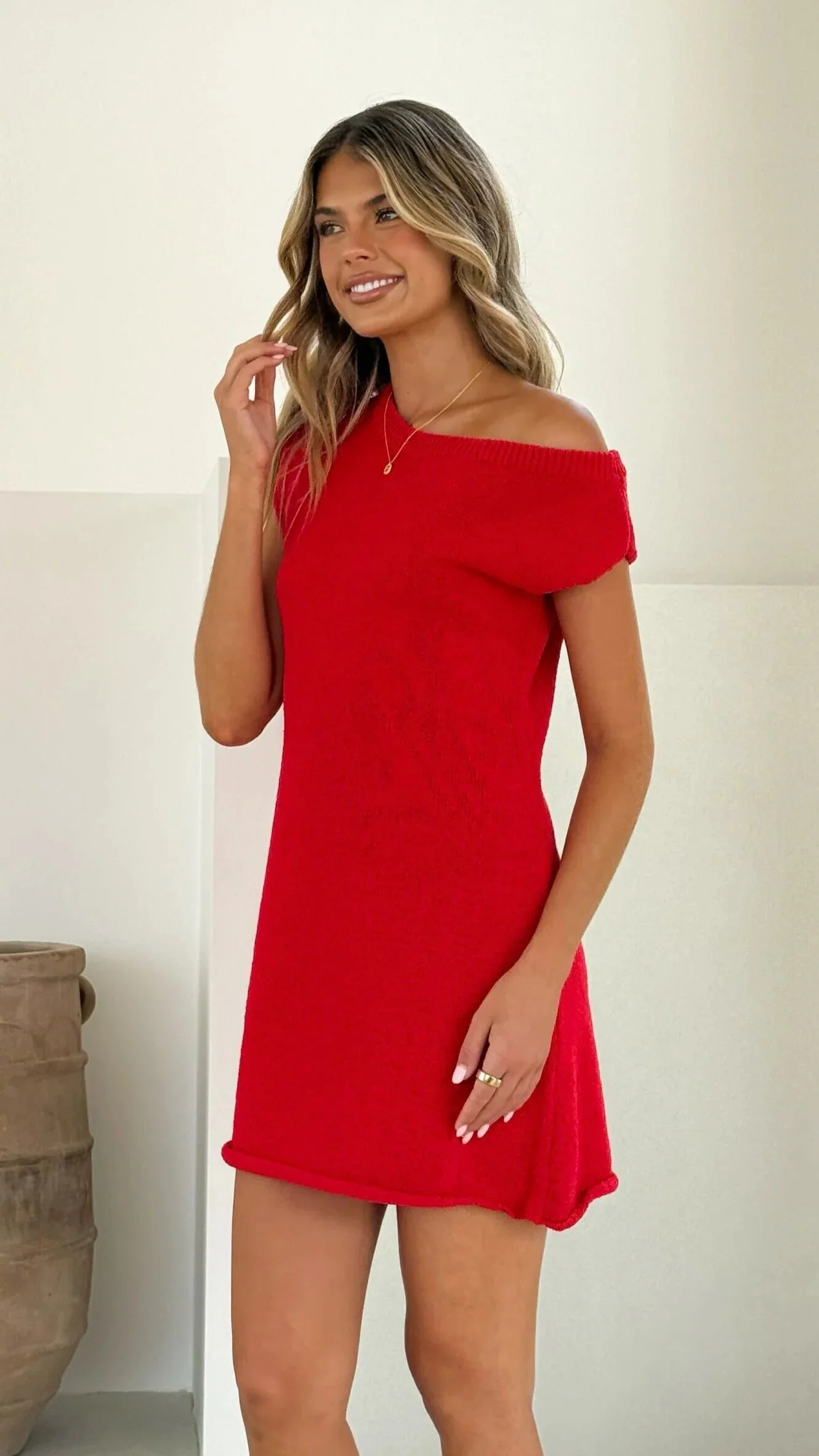 Robin Off Shoulder Mini Dress - Red