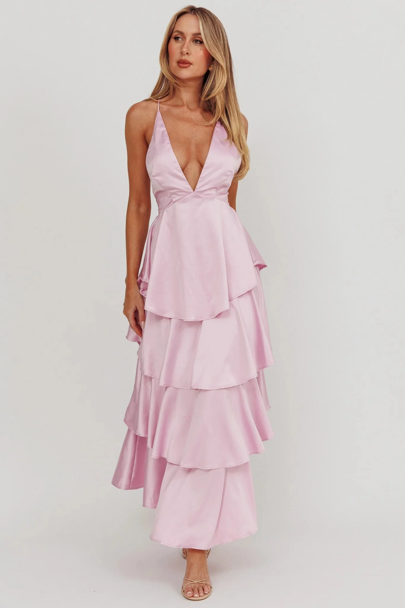 Auguste Tiered Frill Strappy Back Dress Lilac