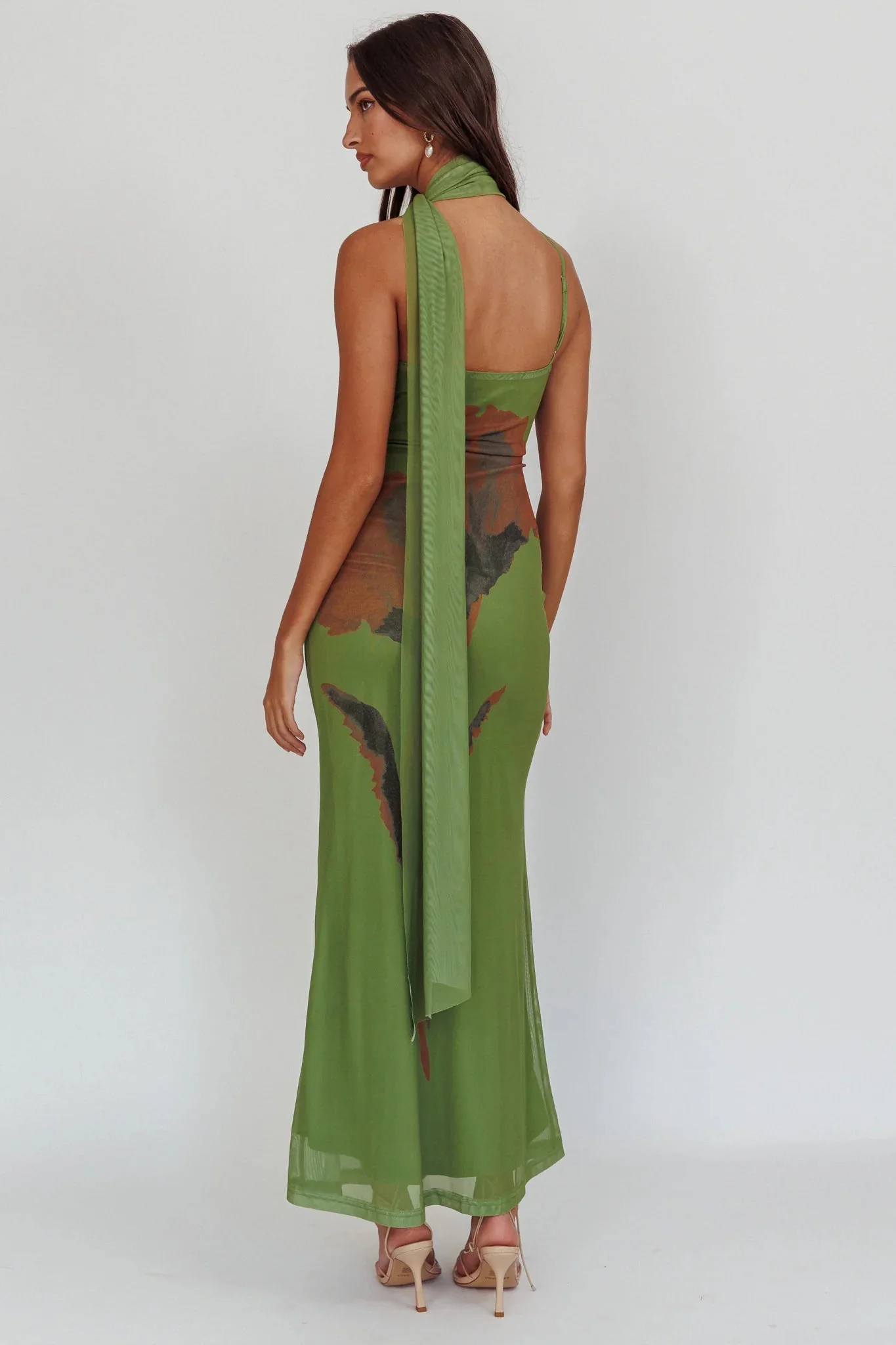 No Surprises Scarfed Floral Maxi Dress Green