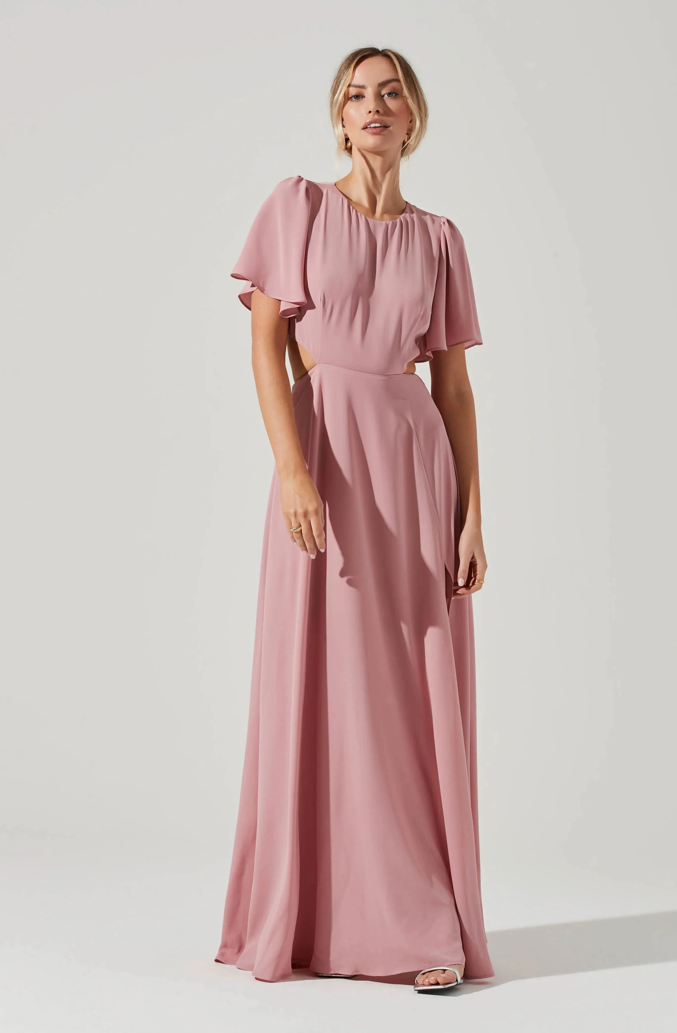 Katrina Flutter Sleeve Back Cutout Maxi Dress
