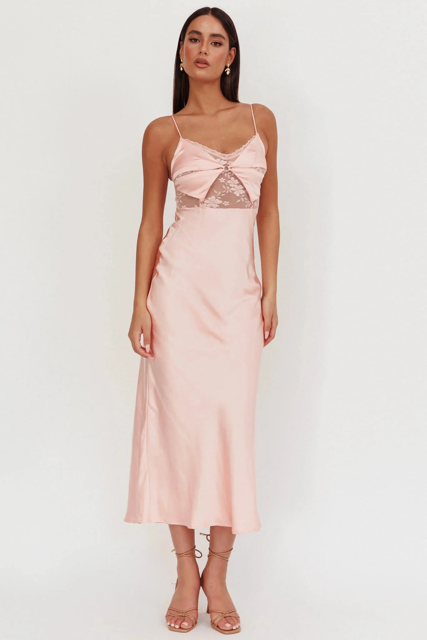 Impressions Lace Bodice Maxi Dress Peach