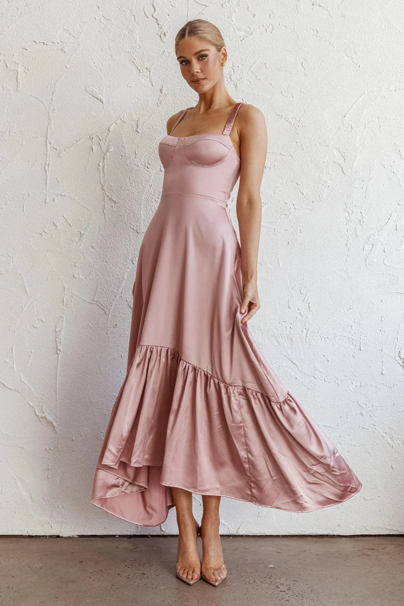 Belle De Jour Flounce Hem Midi Dress Blush