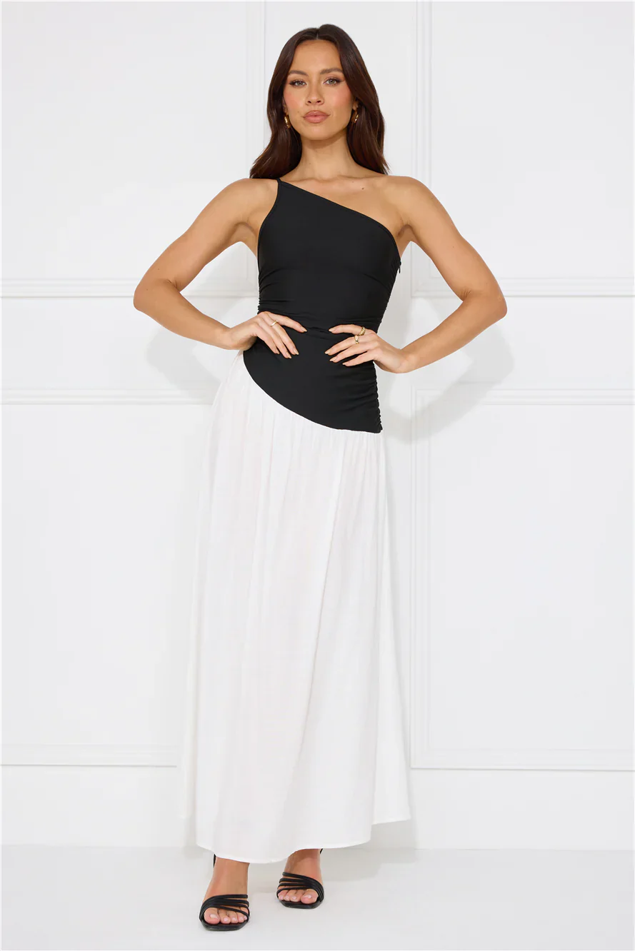Lavish Hideaway One Shoulder Maxi Dress Black