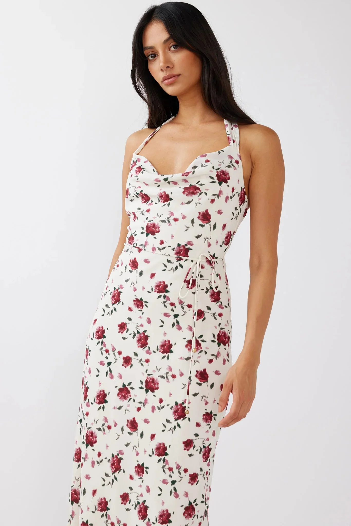 Love's Kiss Cowl Halterneck Maxi Dress Rose