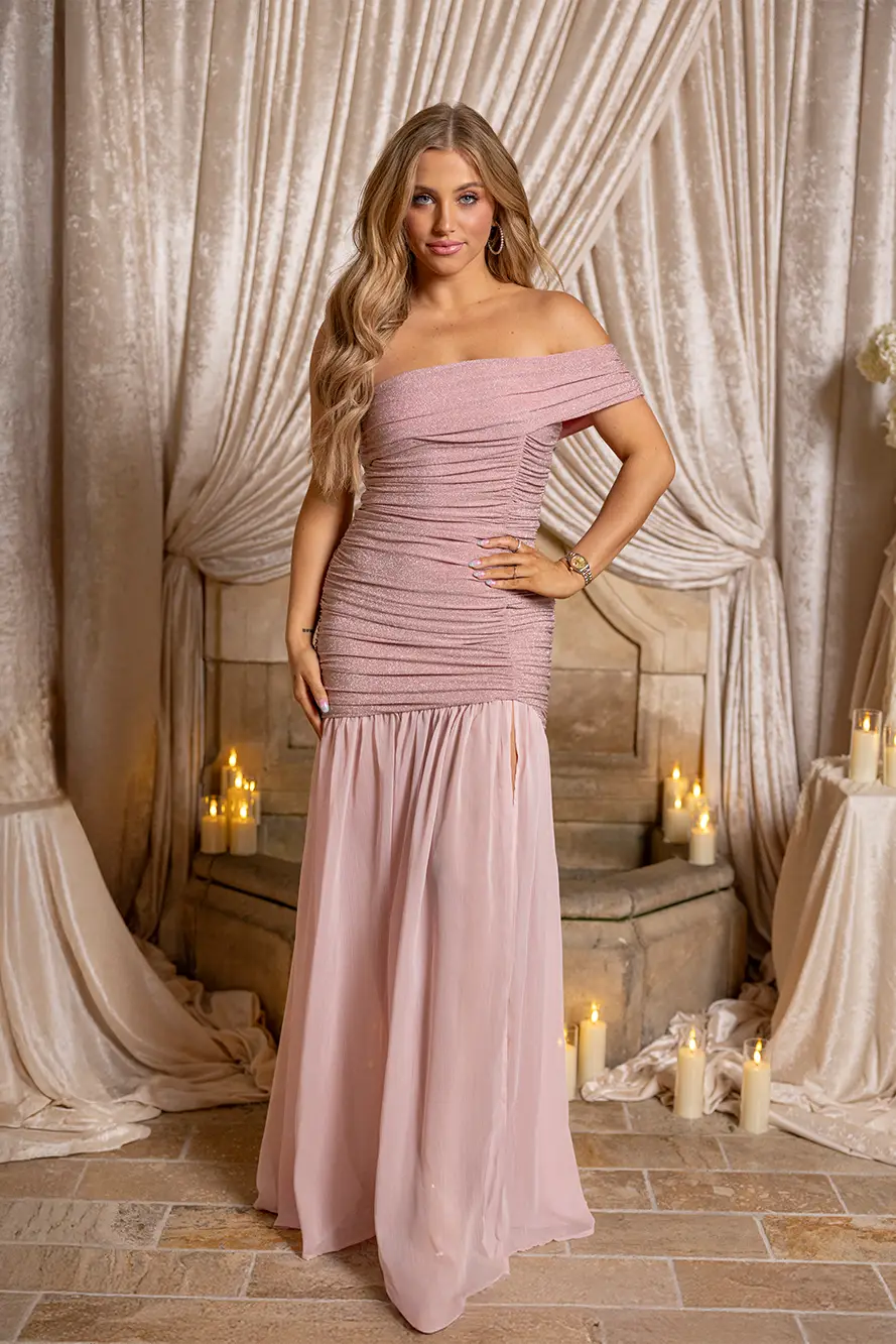Je T'aime Off Shoulder Maxi Dress Pink