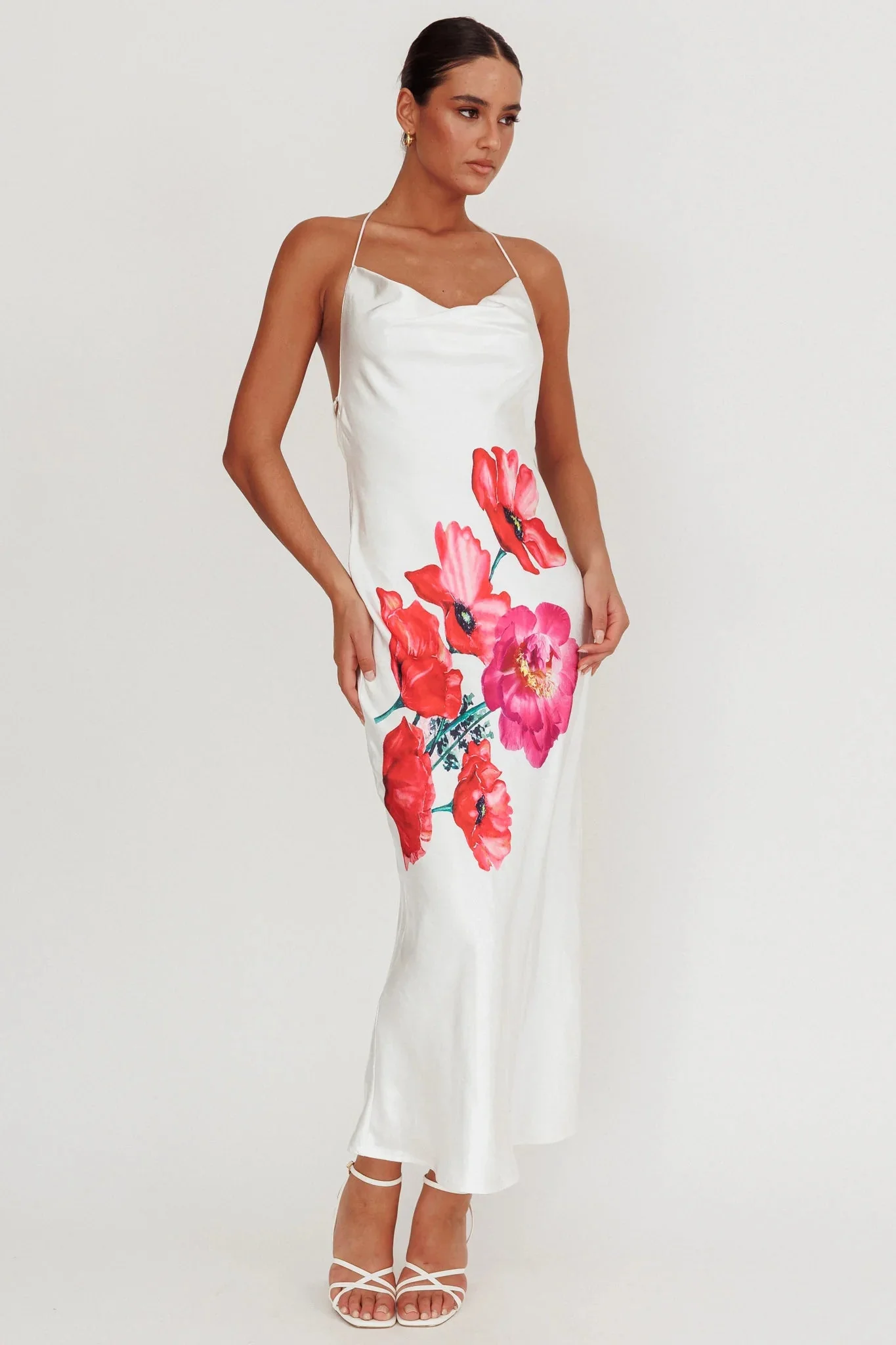 Seren Backless Cowl Neck Maxi Dress White