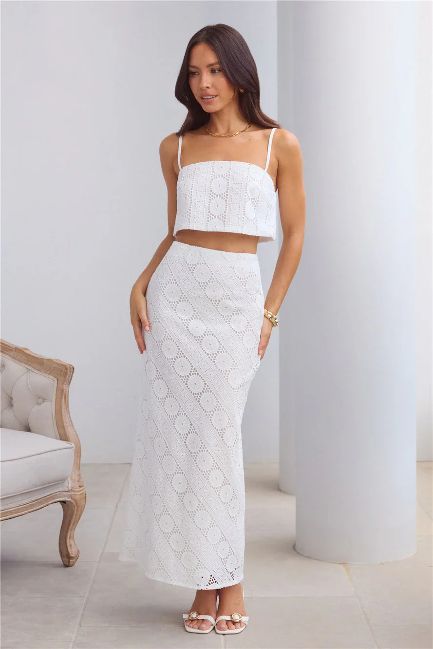 Island Calm Embroidered Maxi Skirt White