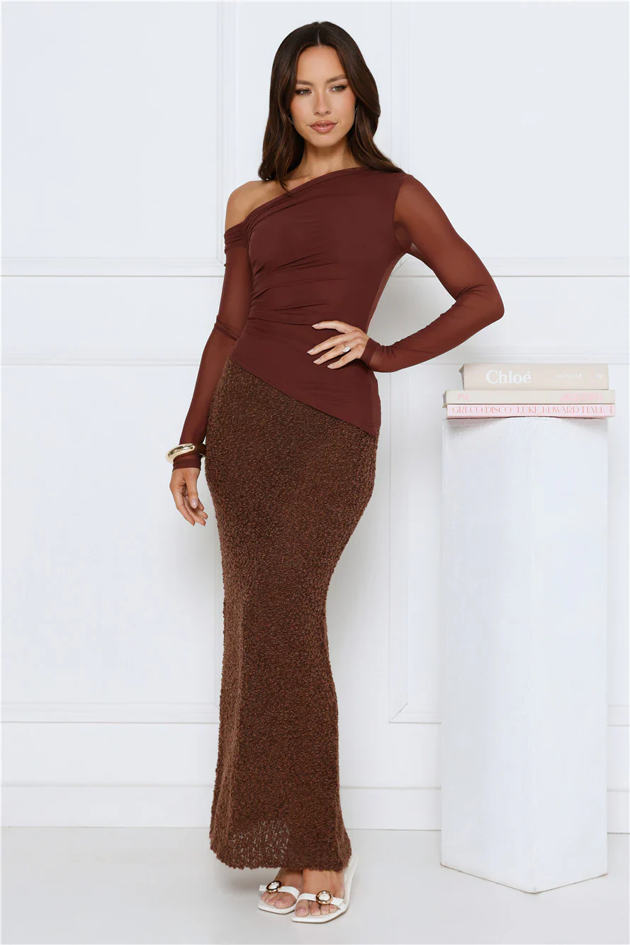 Honey Trap Mesh Long Sleeve Top Brown