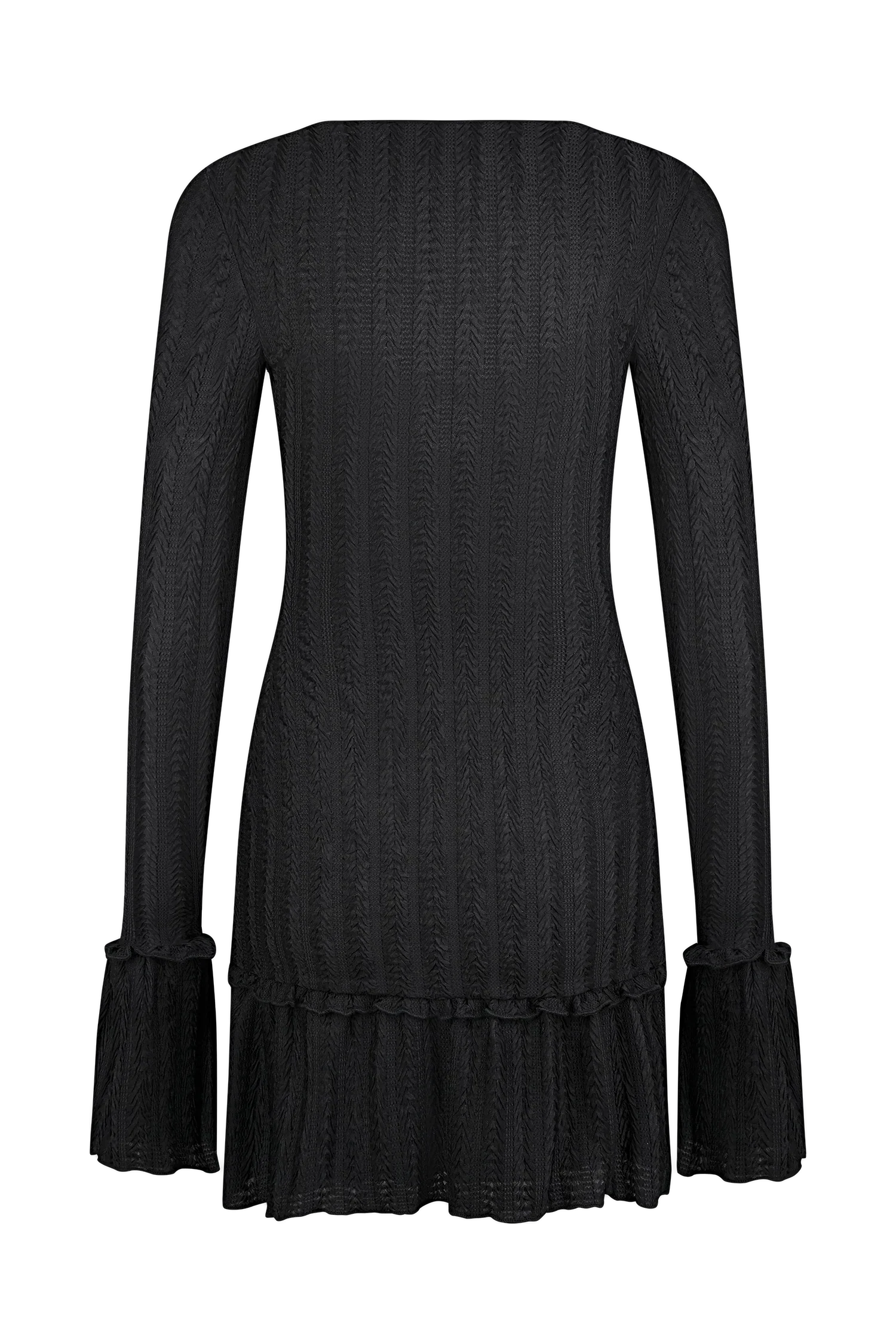 Daphne Pointelle Long Sleeve Mini Dress - Black