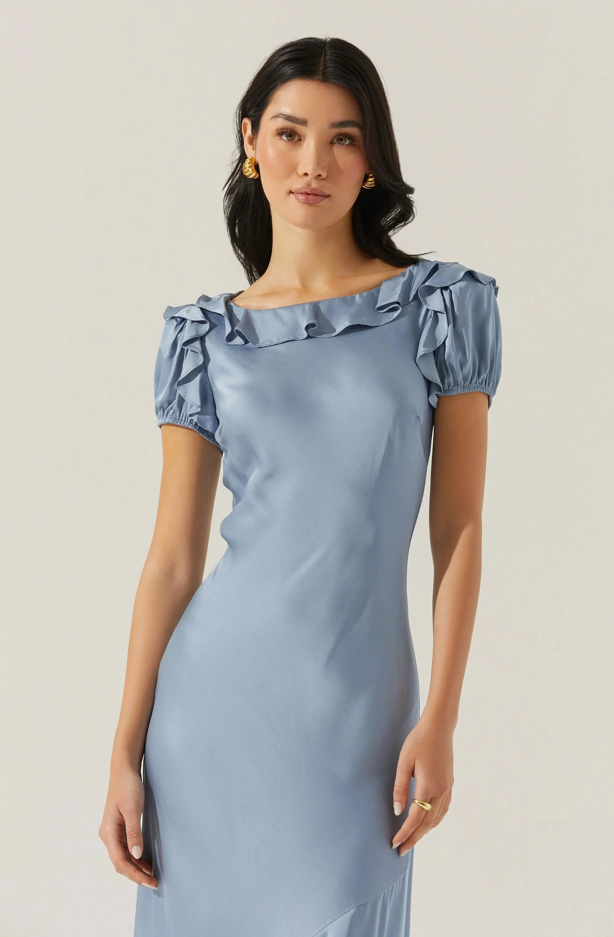 Auden Satin Ruffle Midi dress